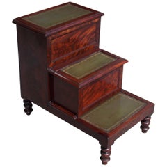 Antique English Mahogany Three-Tiered Fitted Interior Leather Bed Steps, Circa 1820