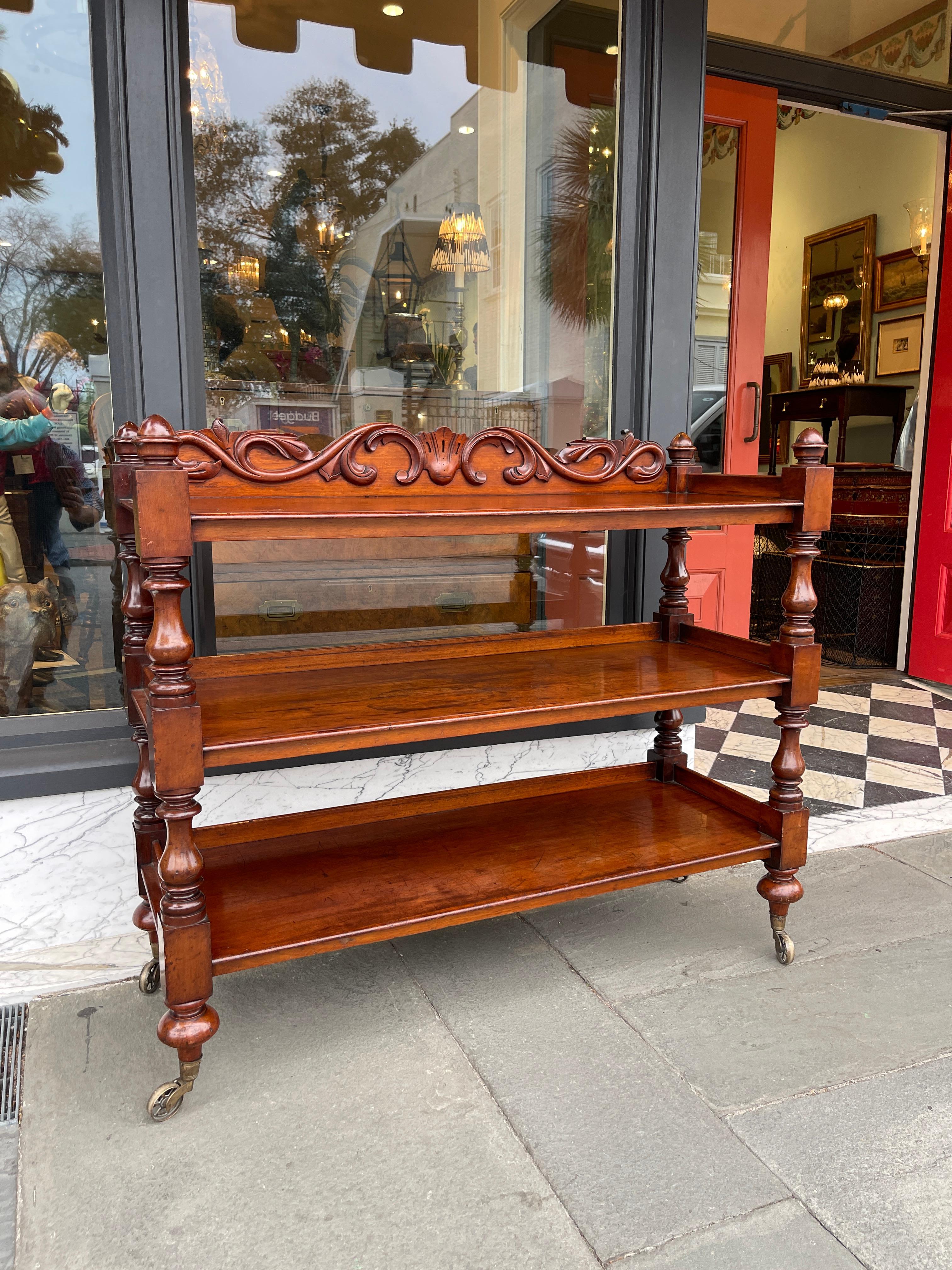 English mahogany trolley with carved  back splash mid 19th century  In Good Condition In Charleston, SC