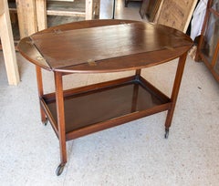 English Mahogany Trolley with Wheels and Folding Tray on Top