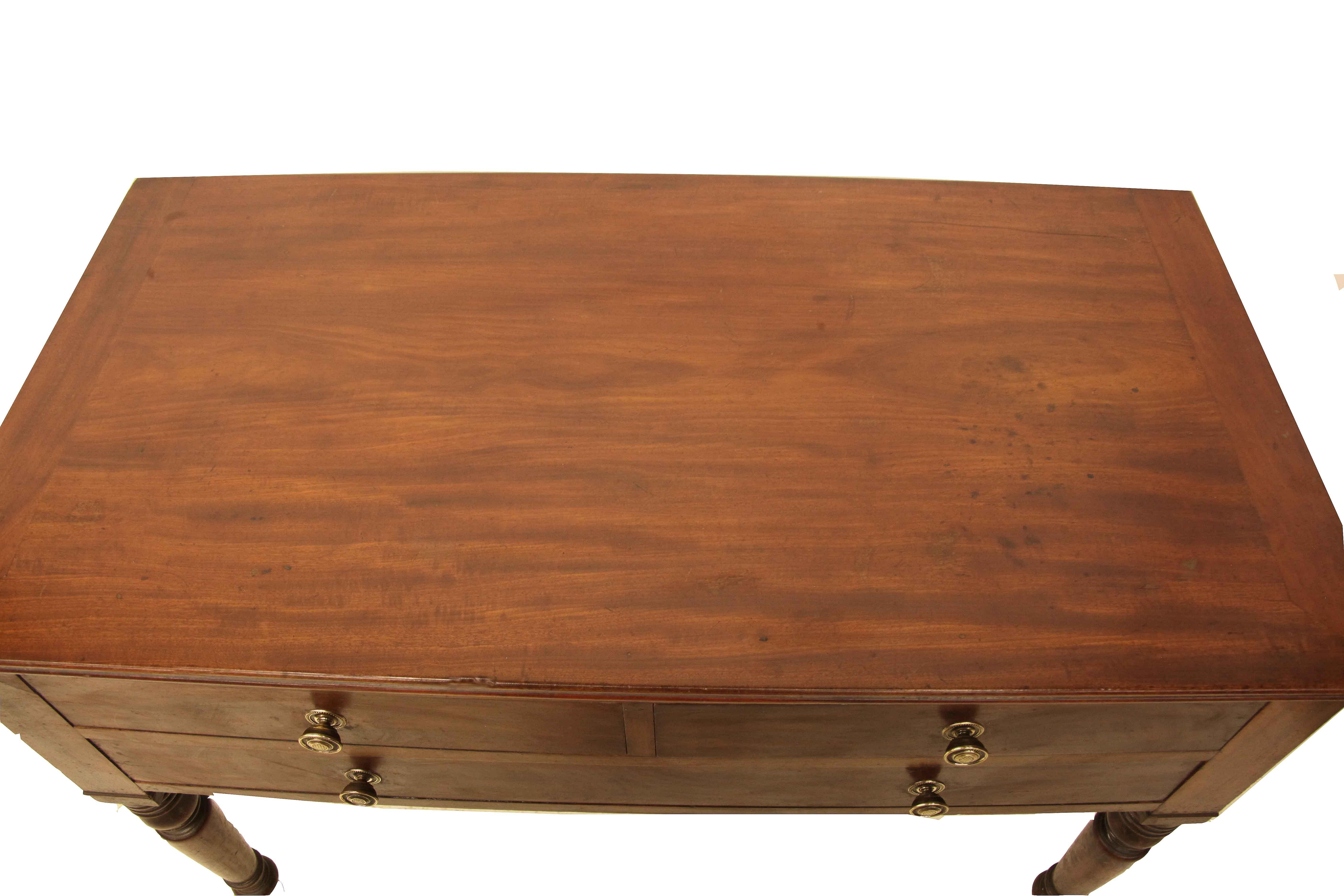 Brass English Mahogany Turned Leg Serving Table For Sale