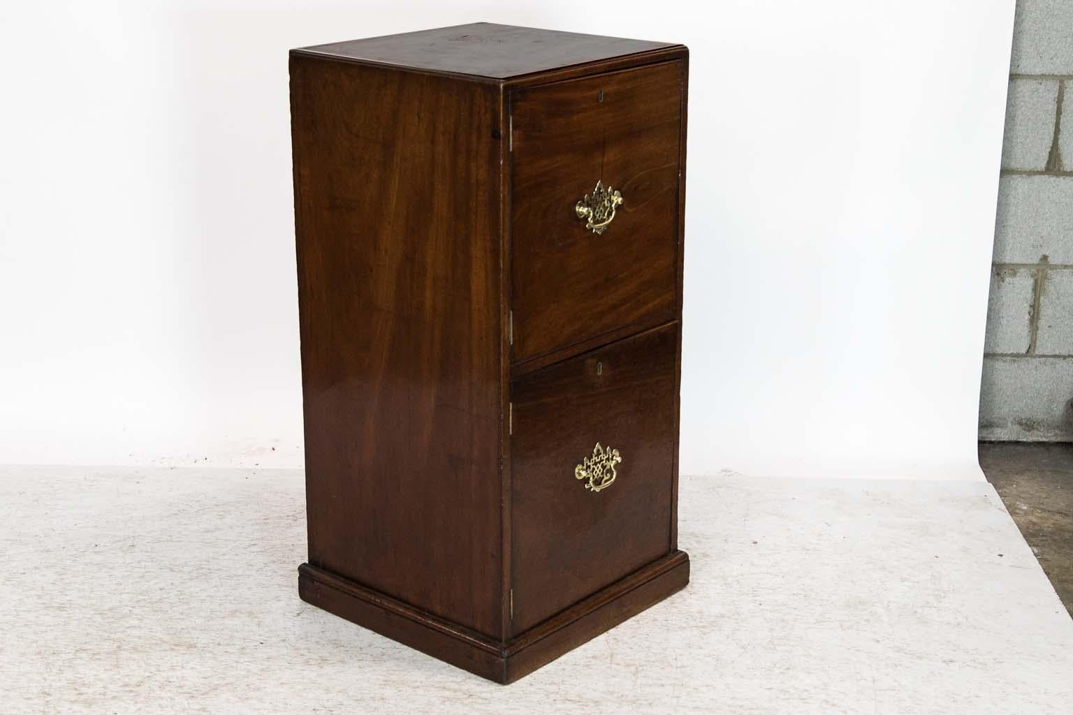 Brass English Mahogany Two Door Cabinet For Sale