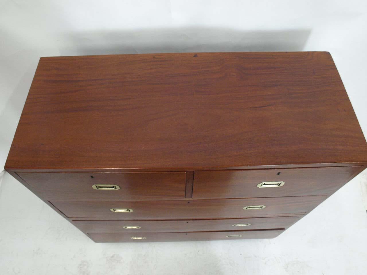 Turned English Mahogany Two over Three Drawer Campaign Chest For Sale