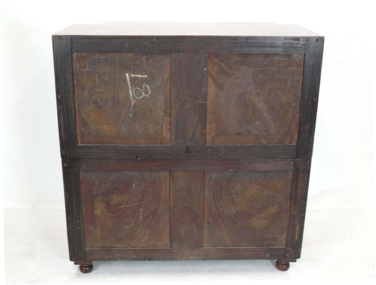 Brass English Mahogany Two over Three Drawer Campaign Chest For Sale
