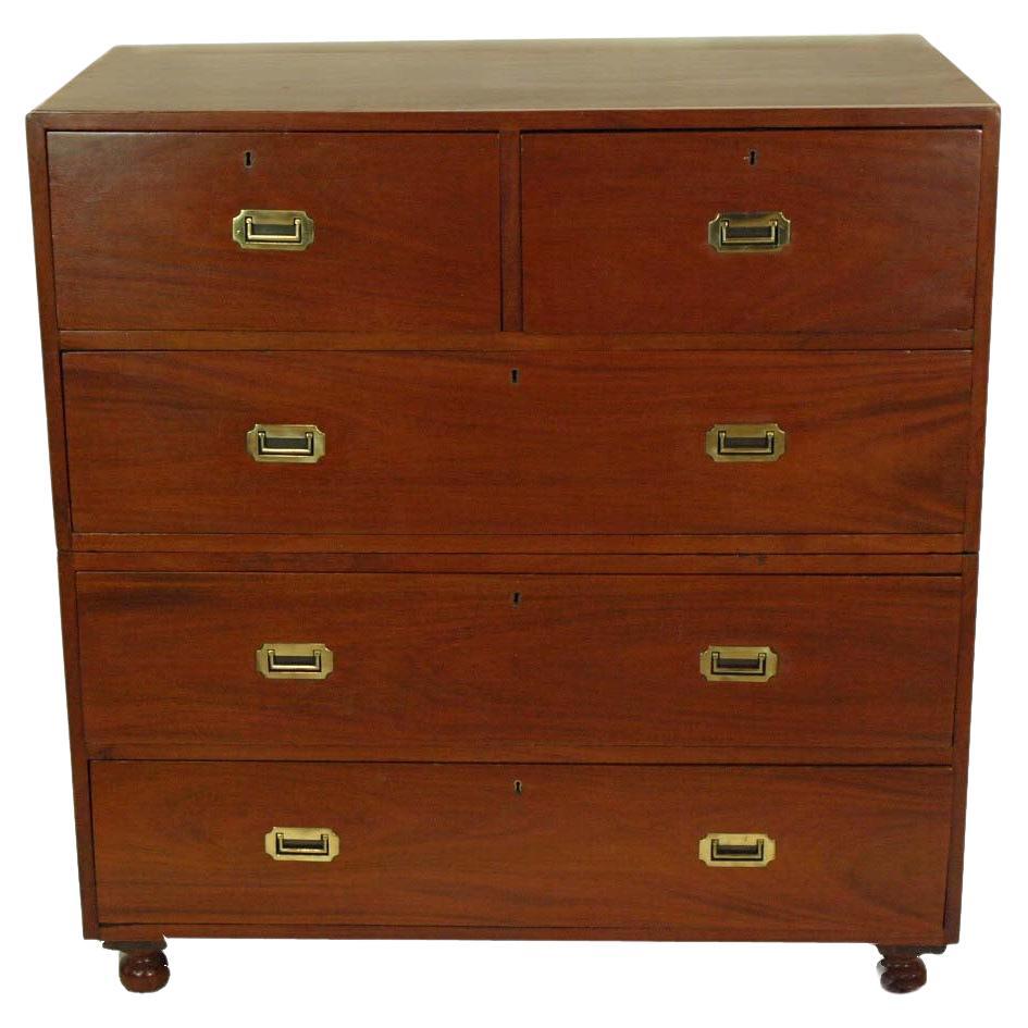 English Mahogany Two over Three Drawer Campaign Chest