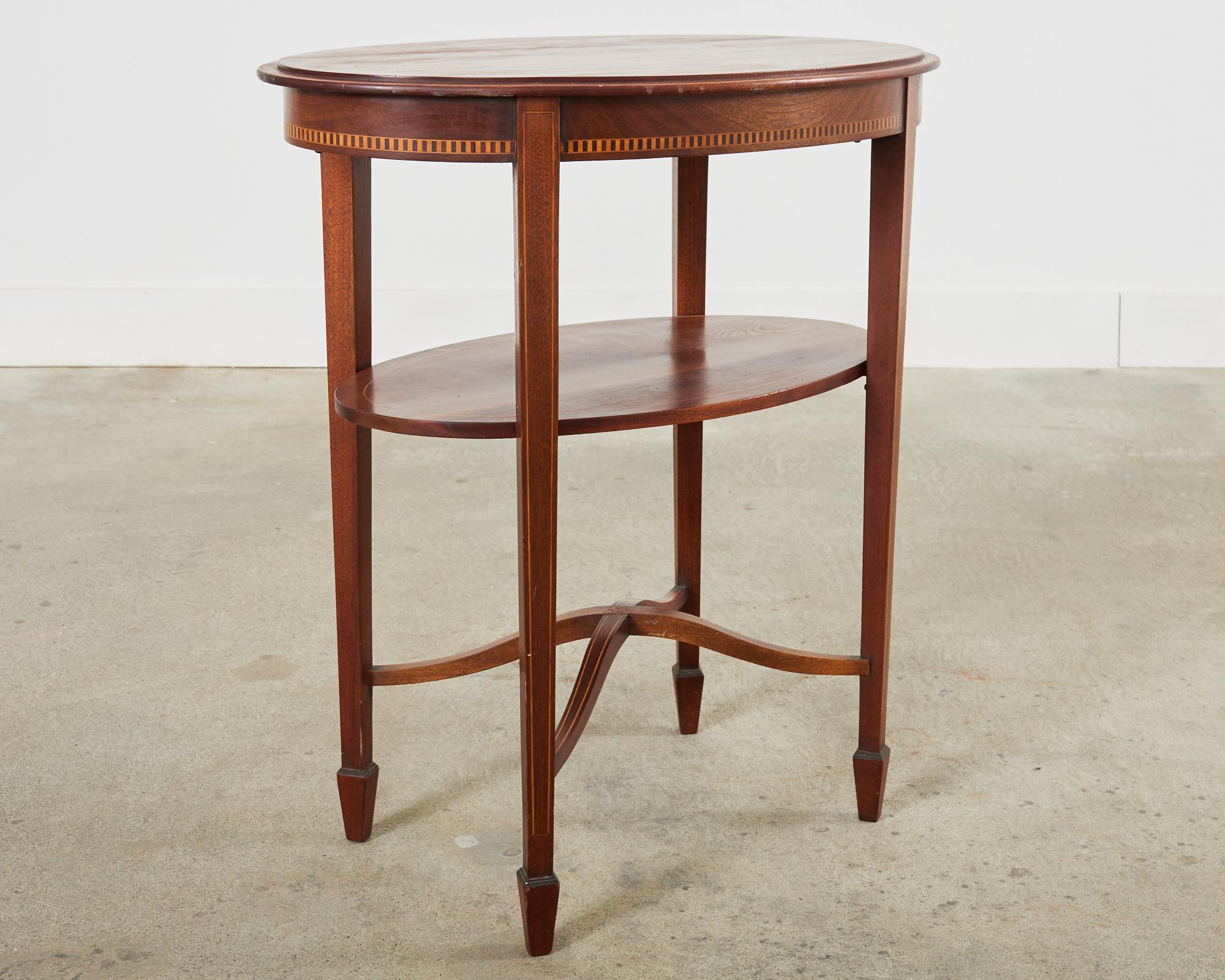 English Mahogany Two-Tier Side Table with Inlay For Sale 6