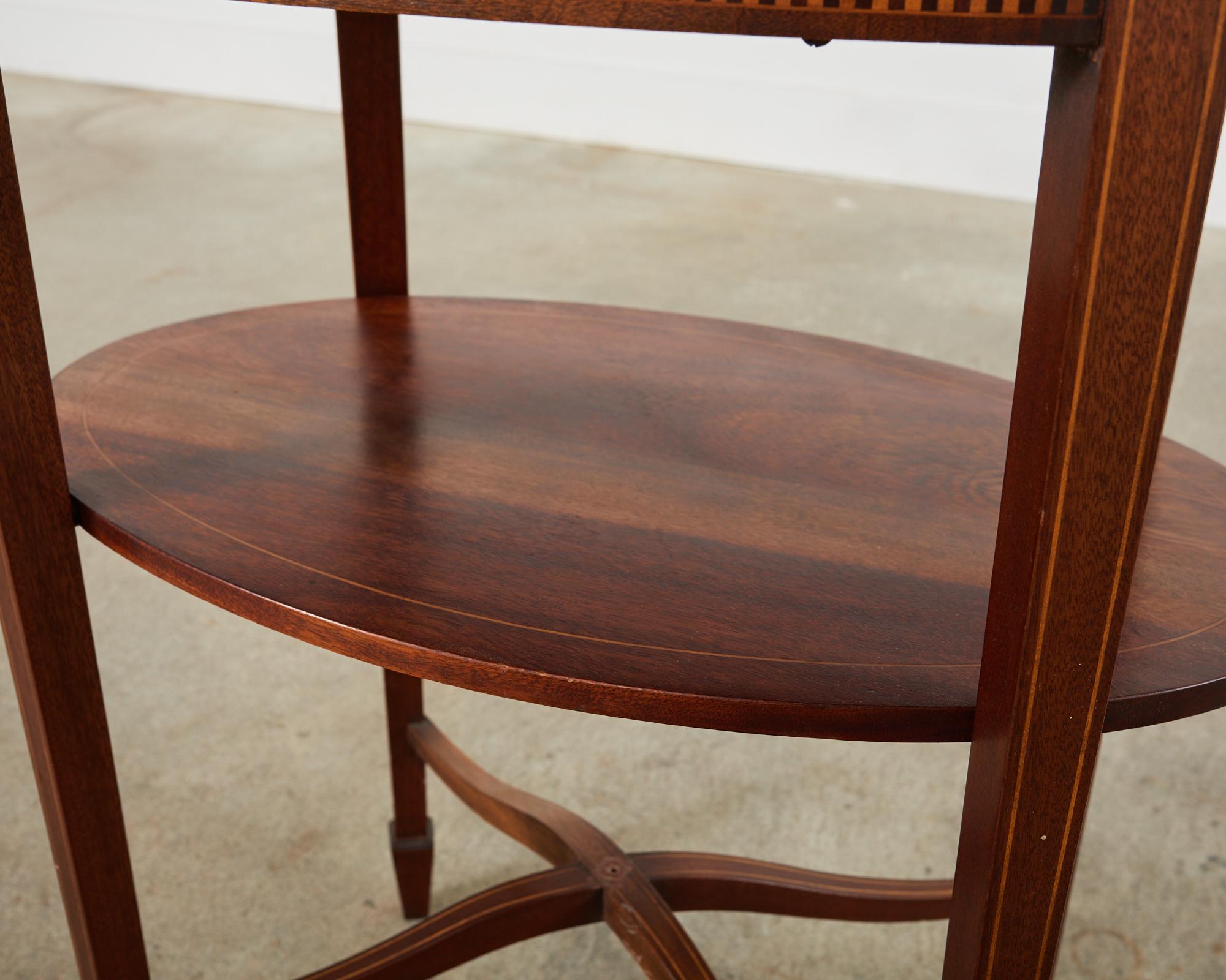 English Mahogany Two-Tier Side Table with Inlay For Sale 7
