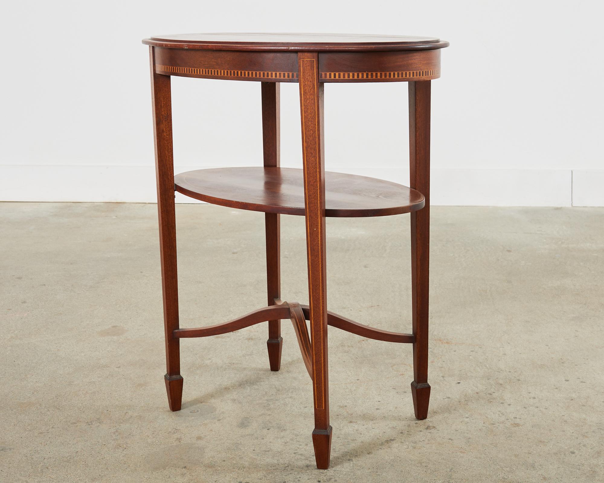 English Mahogany Two-Tier Side Table with Inlay For Sale 9