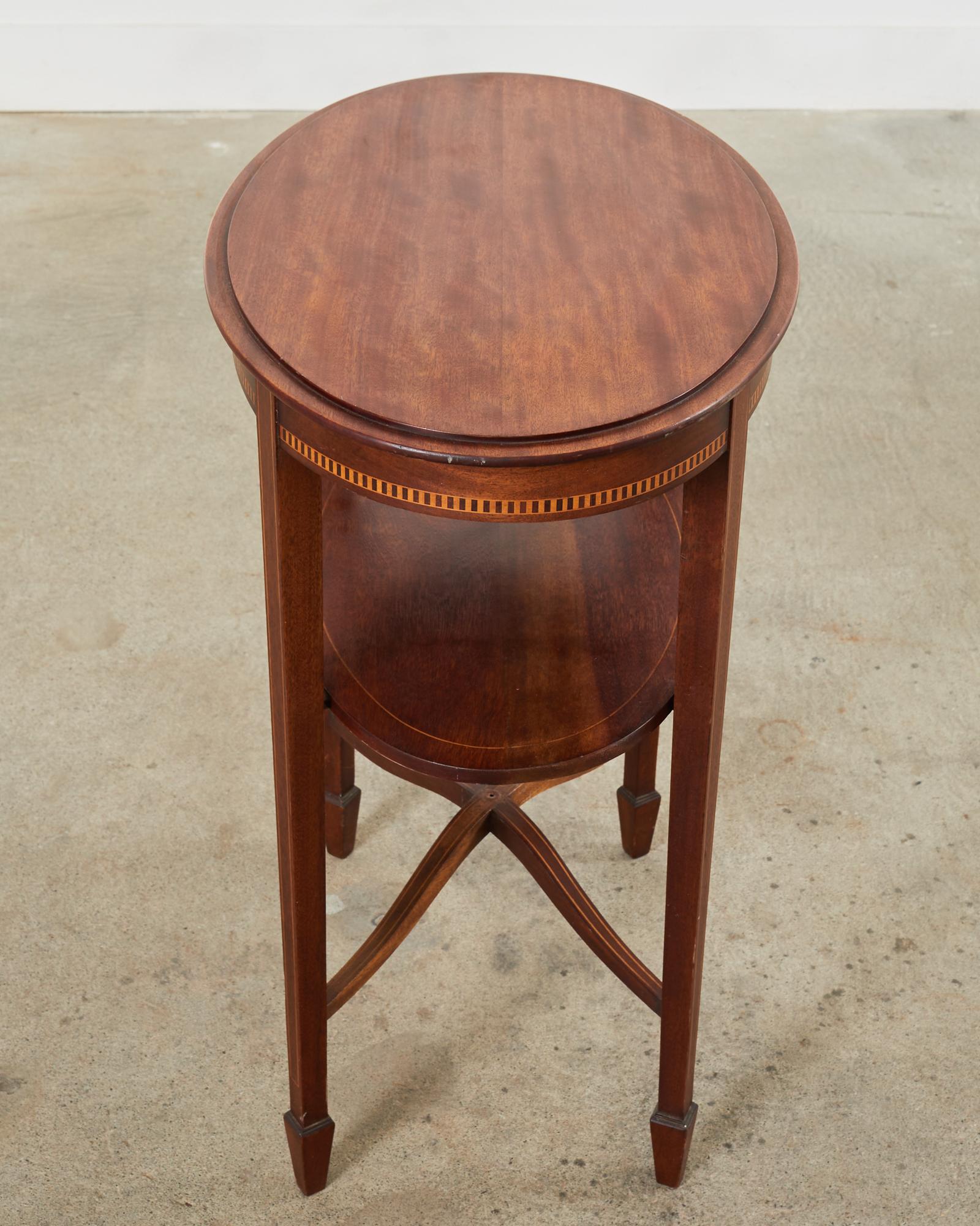 English Mahogany Two-Tier Side Table with Inlay For Sale 11