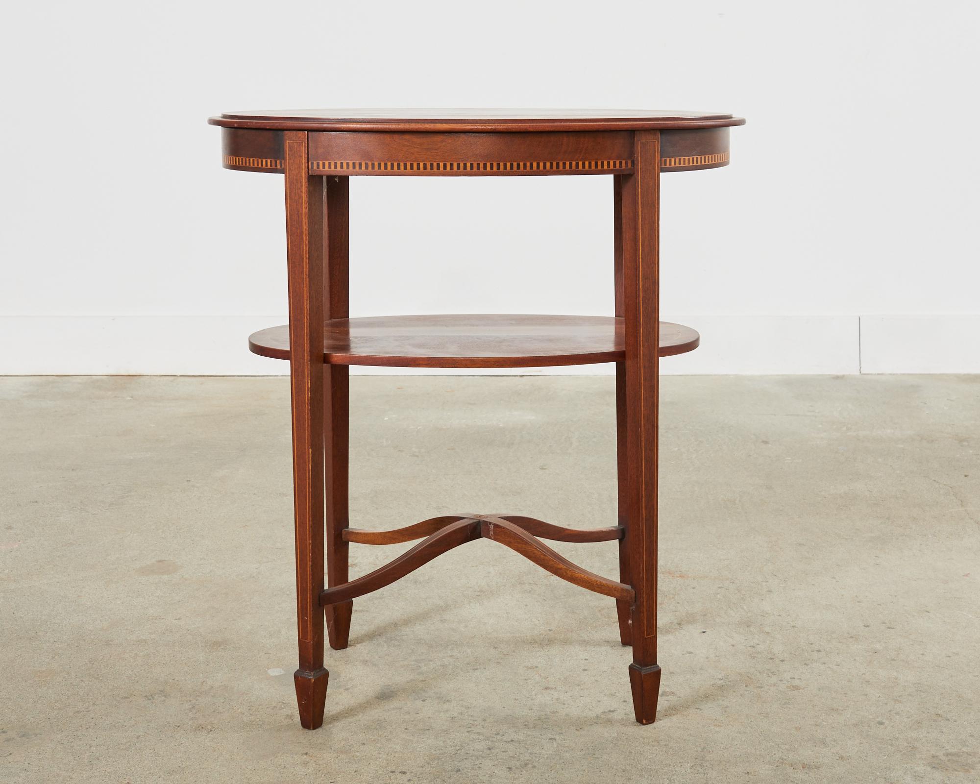 English Mahogany Two-Tier Side Table with Inlay For Sale 12