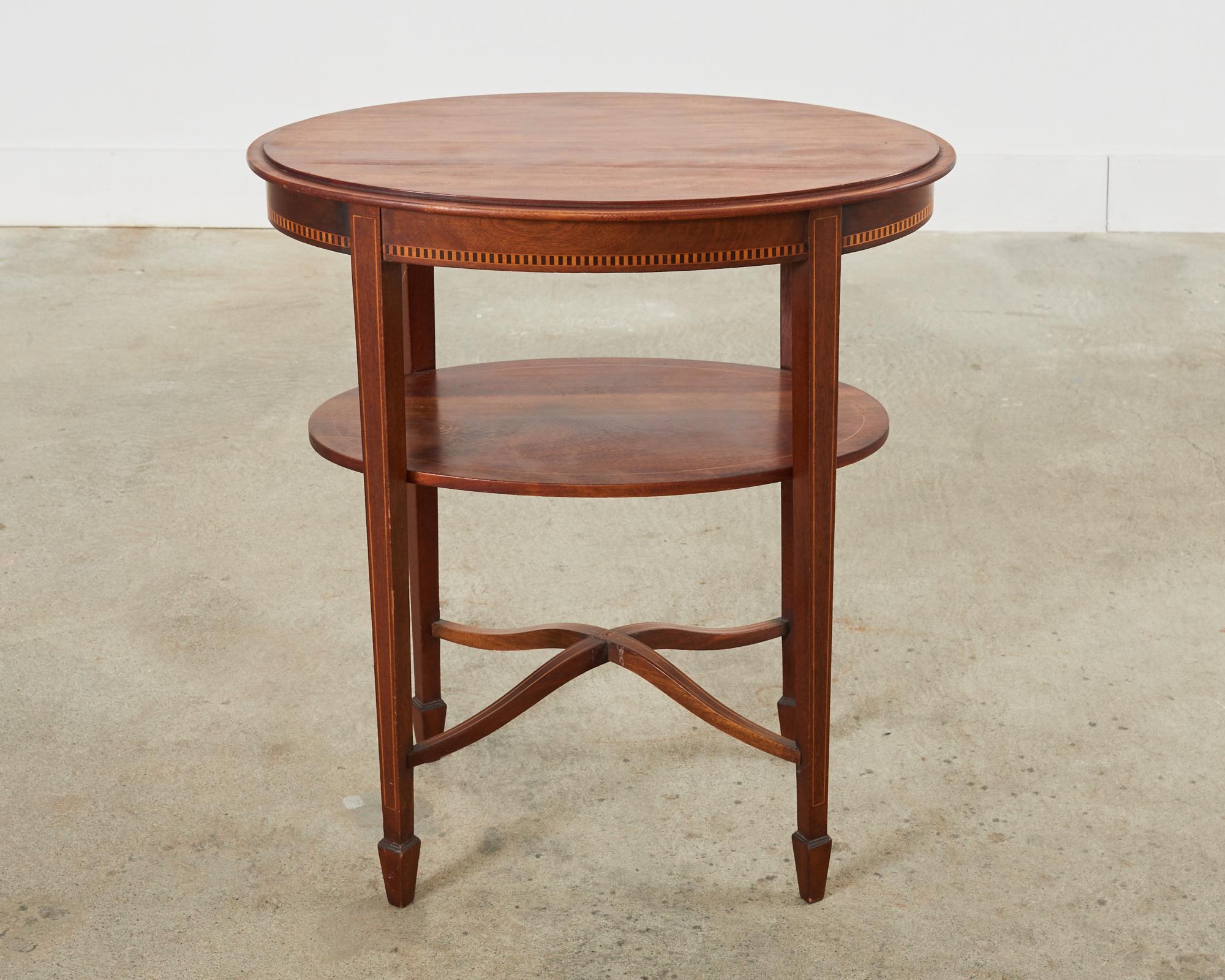 English Mahogany Two-Tier Side Table with Inlay For Sale 13