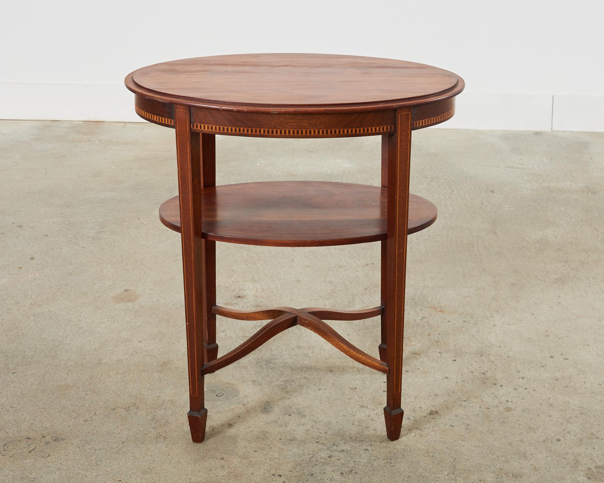 Edwardian English Mahogany Two-Tier Side Table with Inlay For Sale