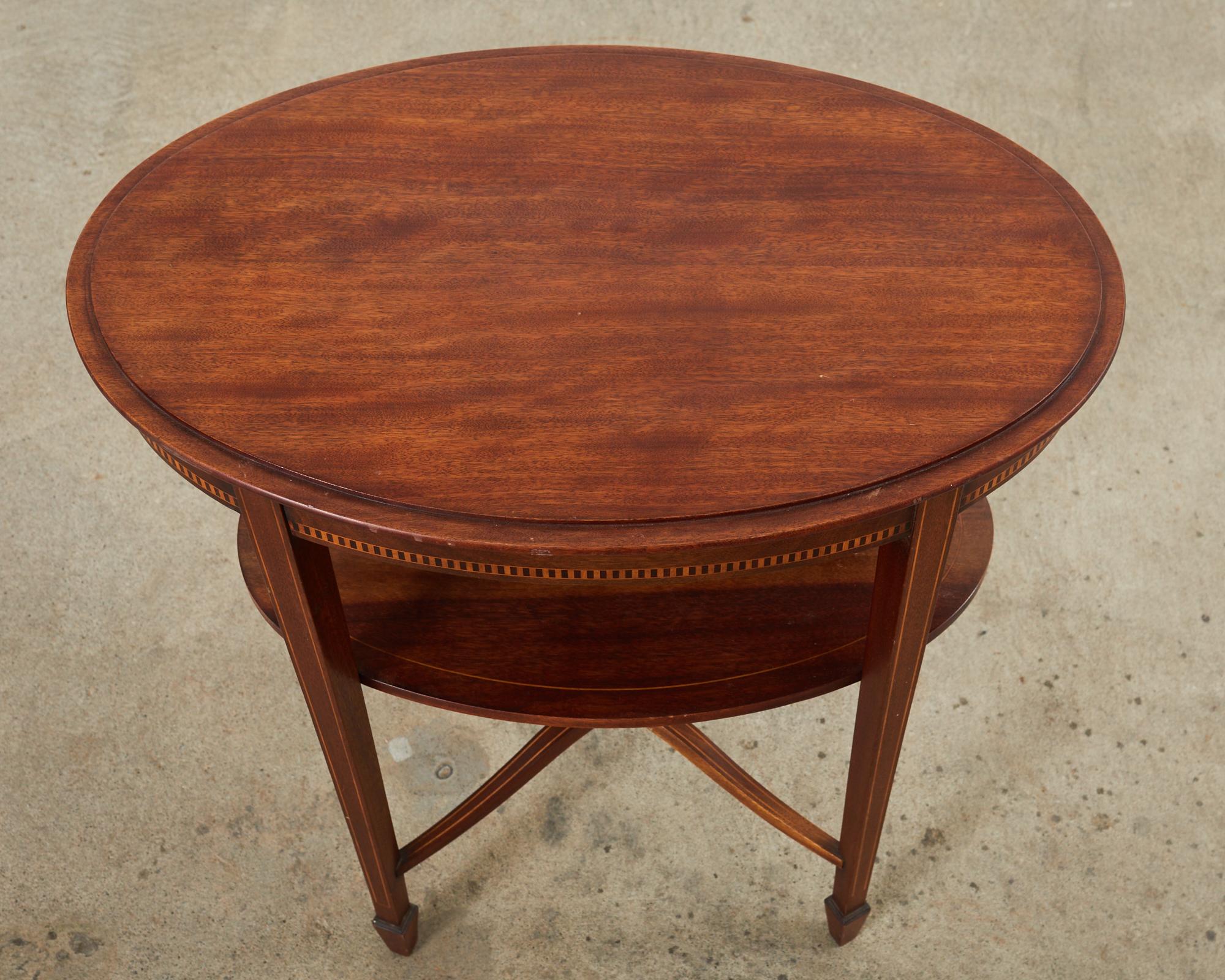 Hand-Crafted English Mahogany Two-Tier Side Table with Inlay For Sale