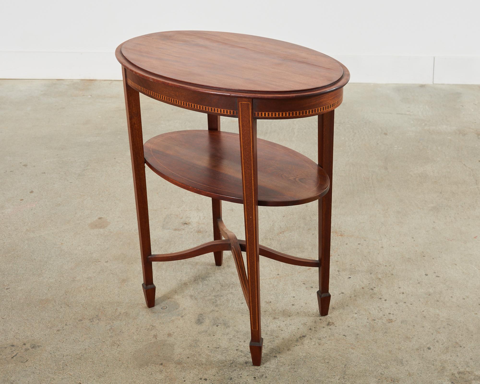 English Mahogany Two-Tier Side Table with Inlay For Sale 2