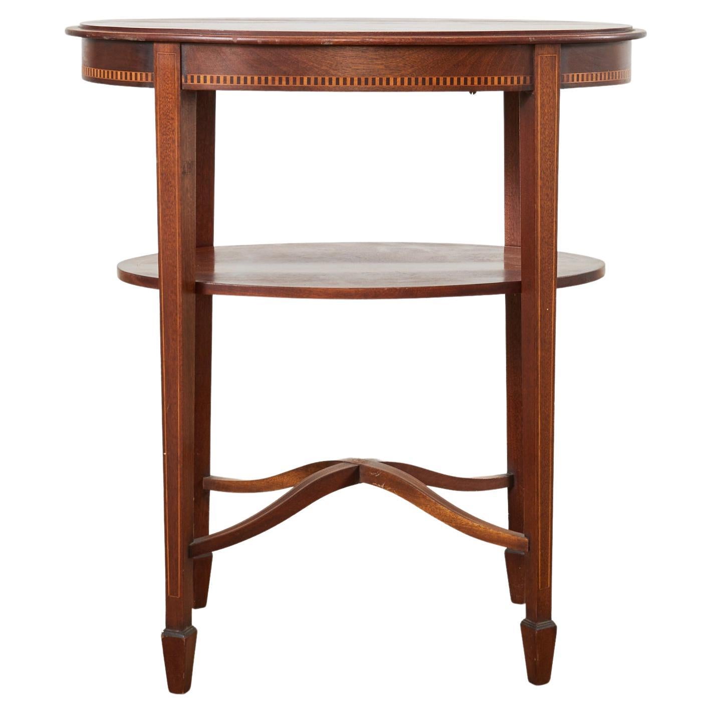 English Mahogany Two-Tier Side Table with Inlay For Sale