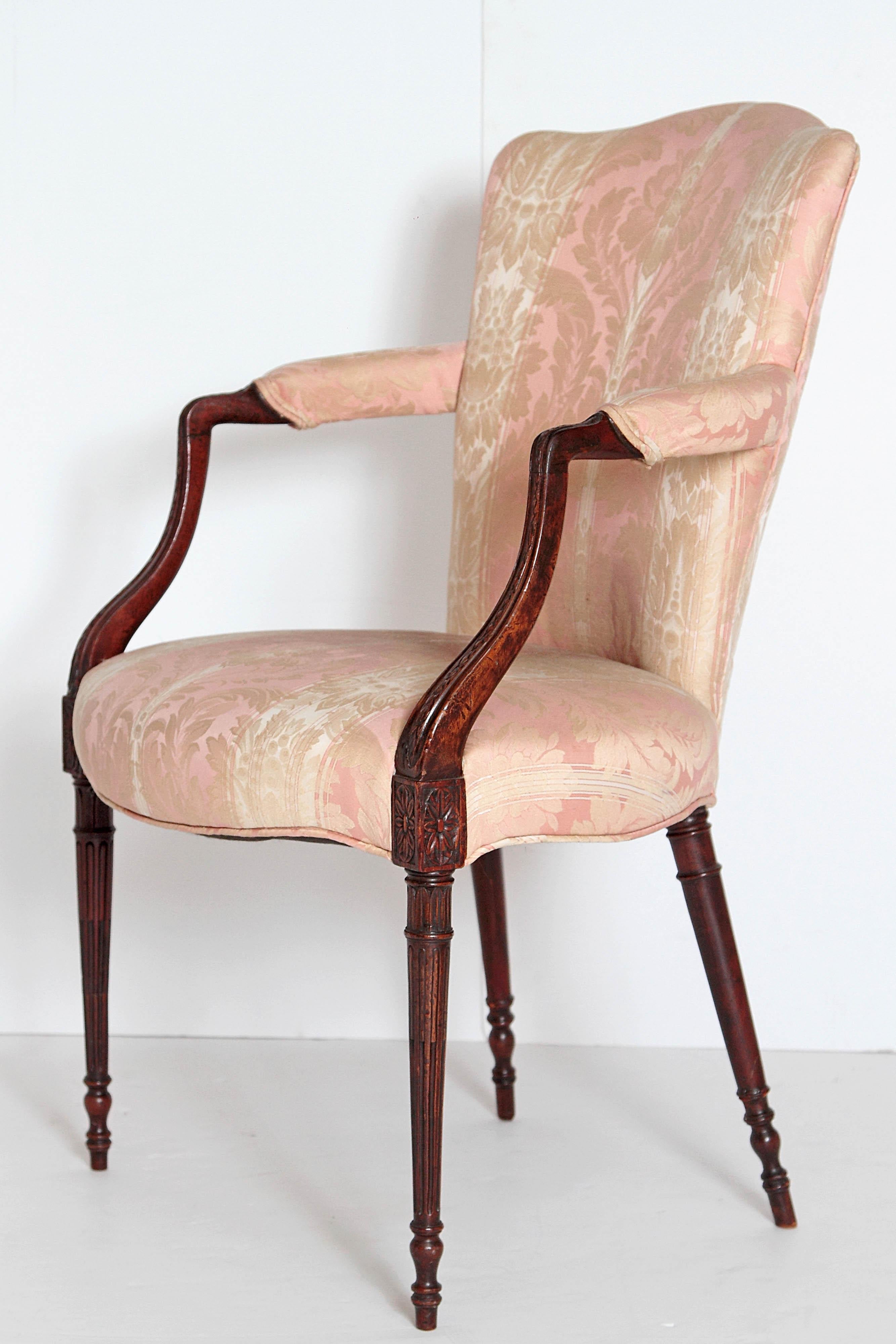 Victorian English Mahogany Upholstered Armchair