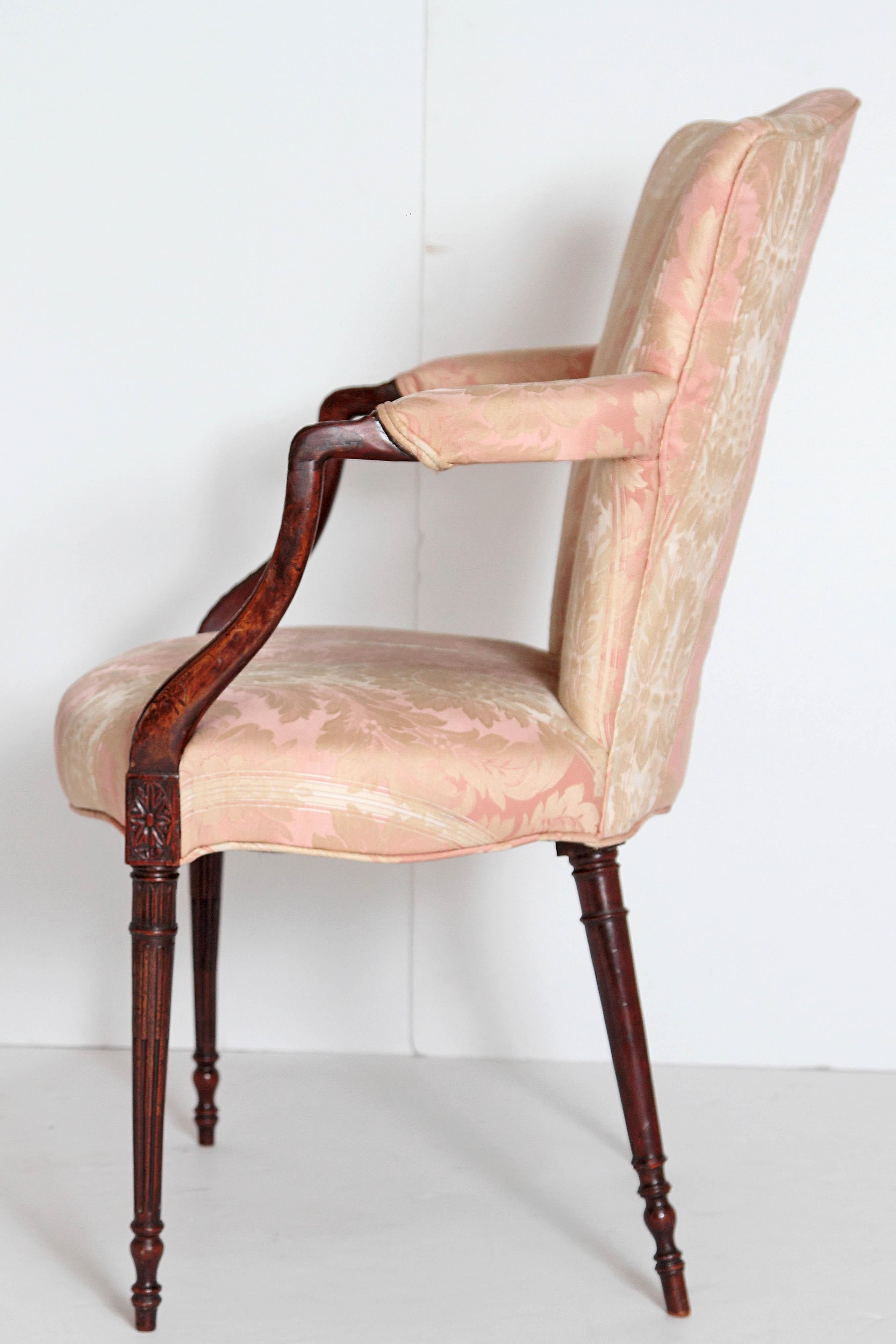 Carved English Mahogany Upholstered Armchair
