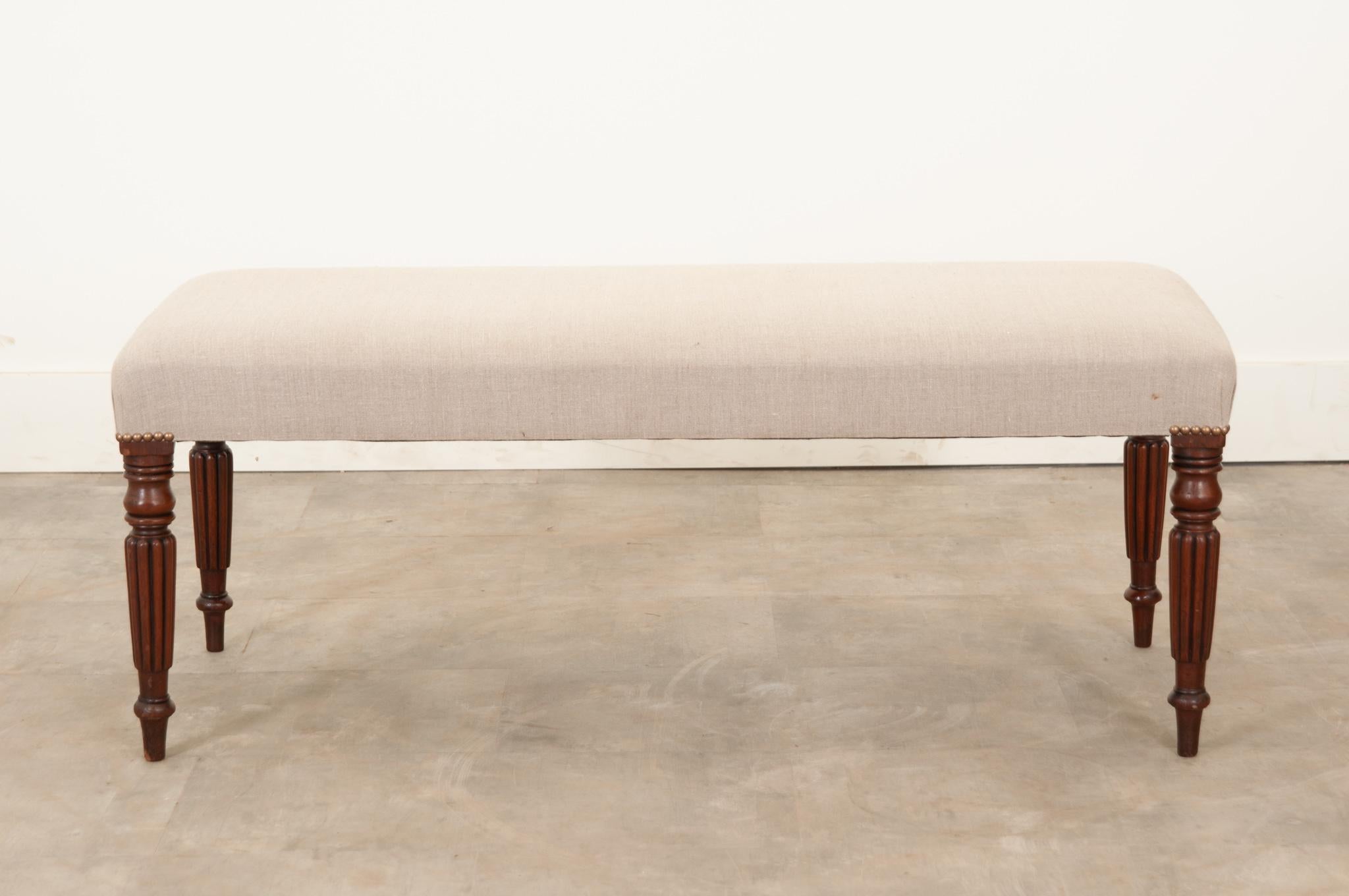 English Mahogany Upholstered Bench 3