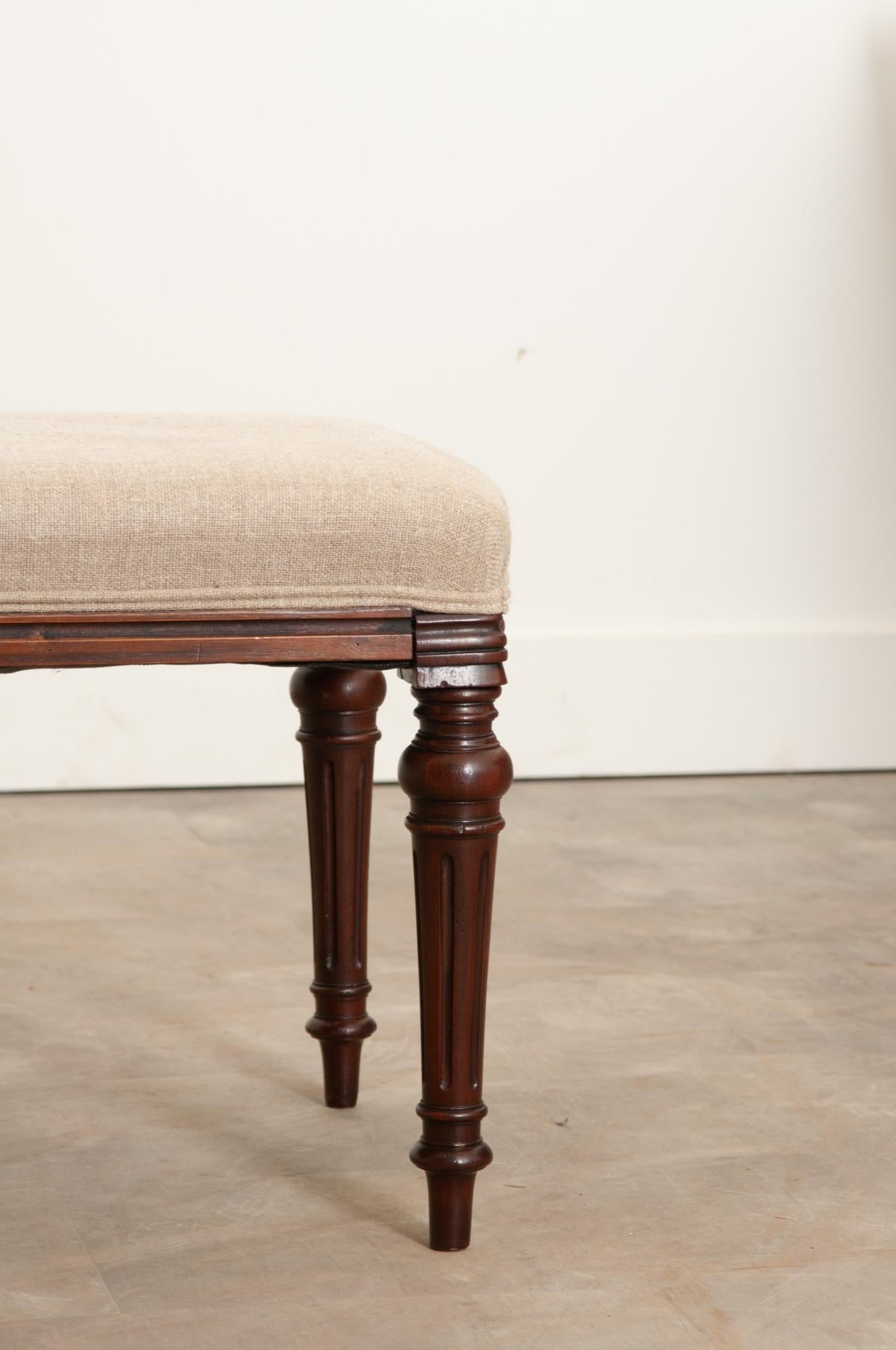 English Mahogany Upholstered Bench In Good Condition In Baton Rouge, LA