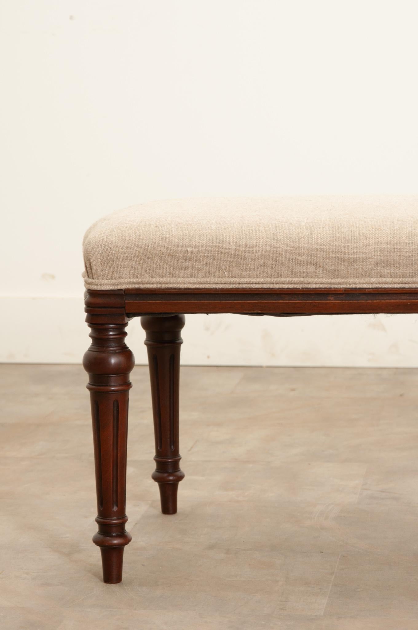 19th Century English Mahogany Upholstered Bench