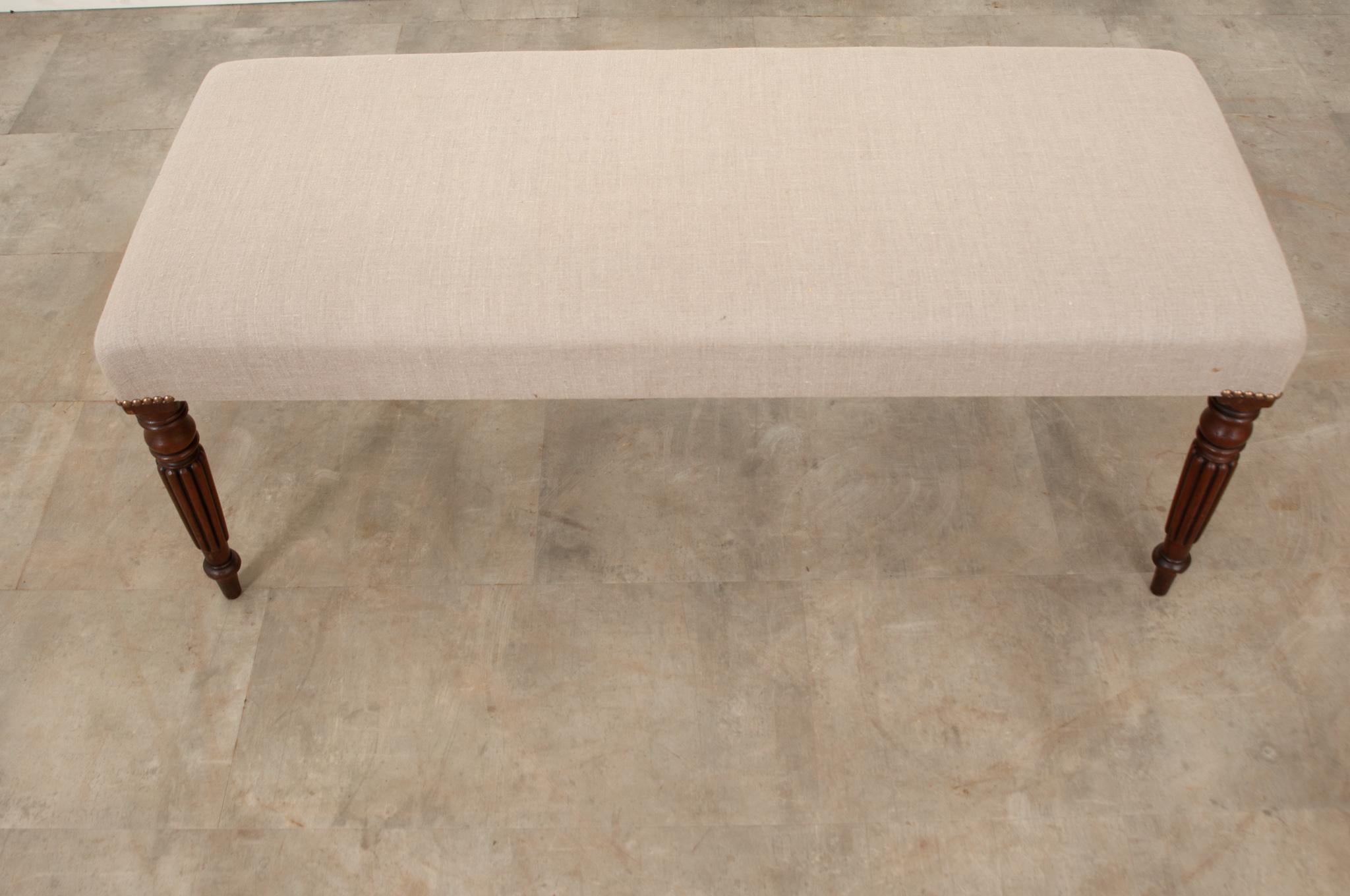 English Mahogany Upholstered Bench 1