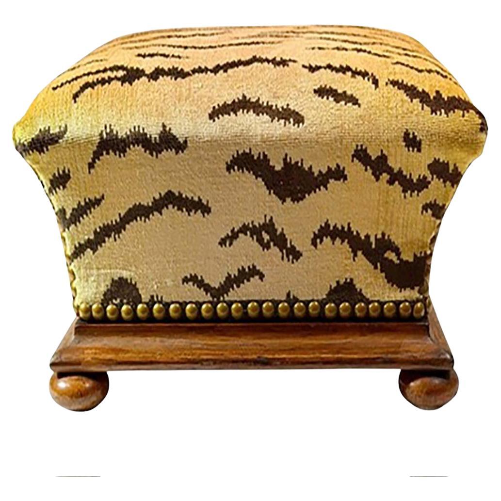 English Mahogany Upholstered Stool With Flared Form For Sale
