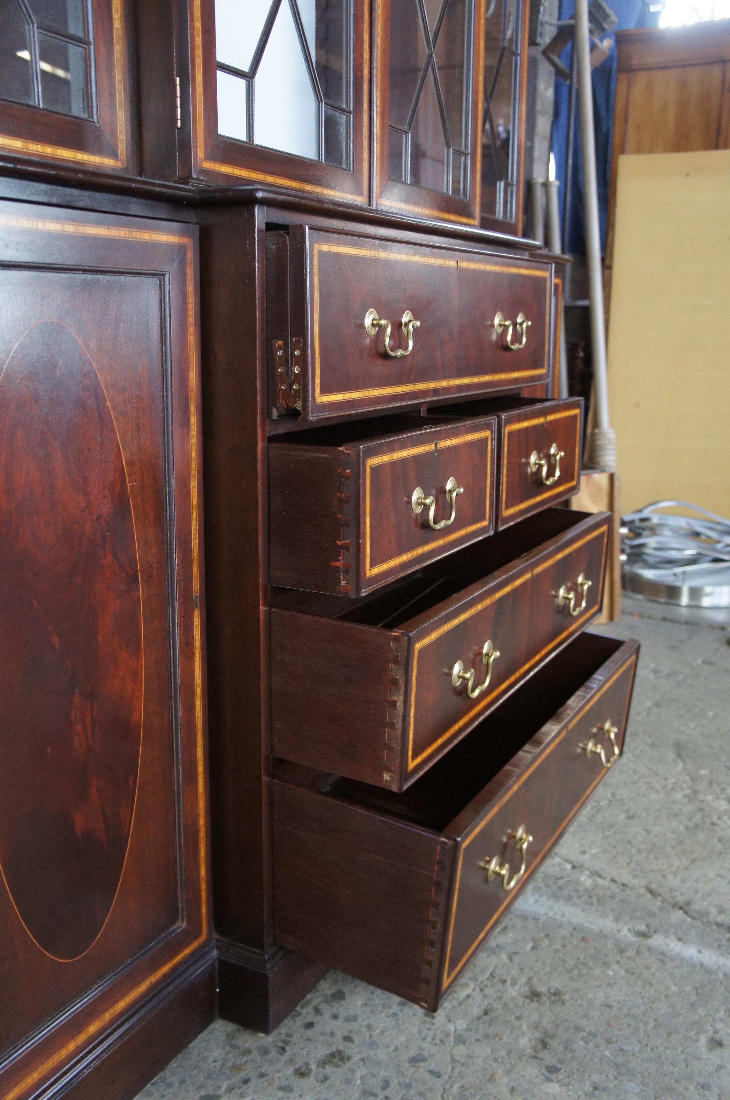 English Mahogany & Walnut Breakfront Bookcase Secretary Chippendale Georgian 1