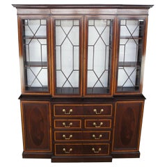 Vintage English Mahogany & Walnut Breakfront Bookcase Secretary Chippendale Georgian