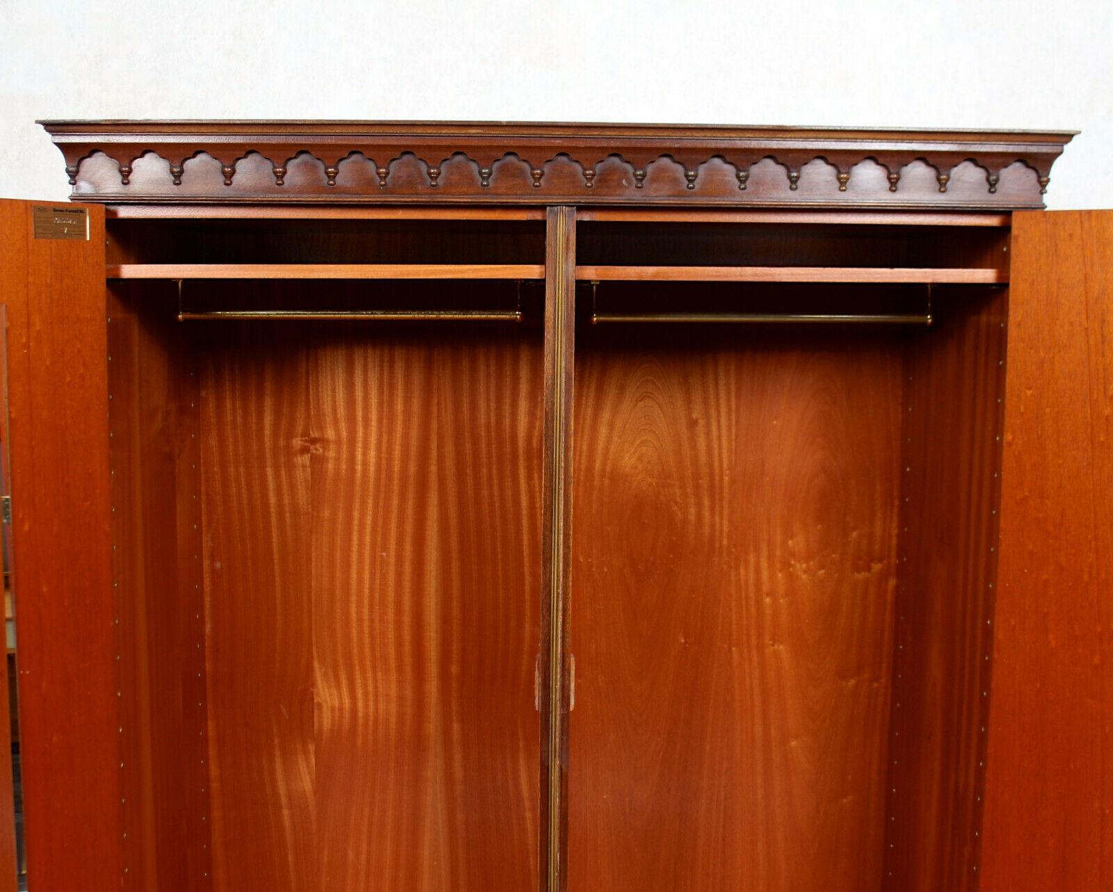 20th Century English Mahogany Wardrobe Bevan Funnell Antique Vintage Double Armoire For Sale