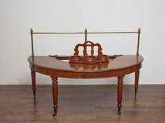 English Mahogany Wig Table with Turned Legs and Brass Gallery, circa 1830