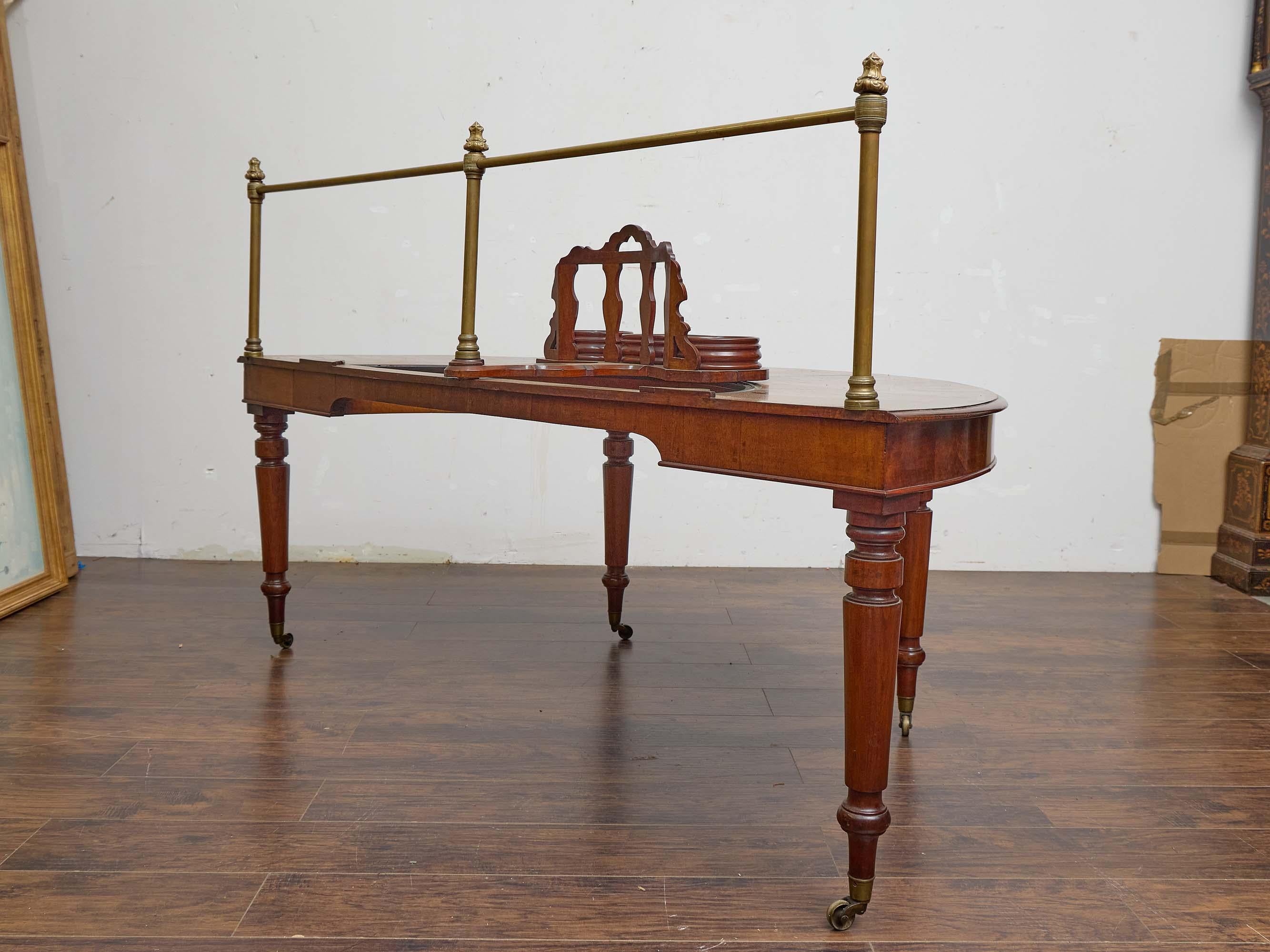 19th Century English Mahogany Wig Table with Turned Legs and Brass Gallery, circa 1830 For Sale