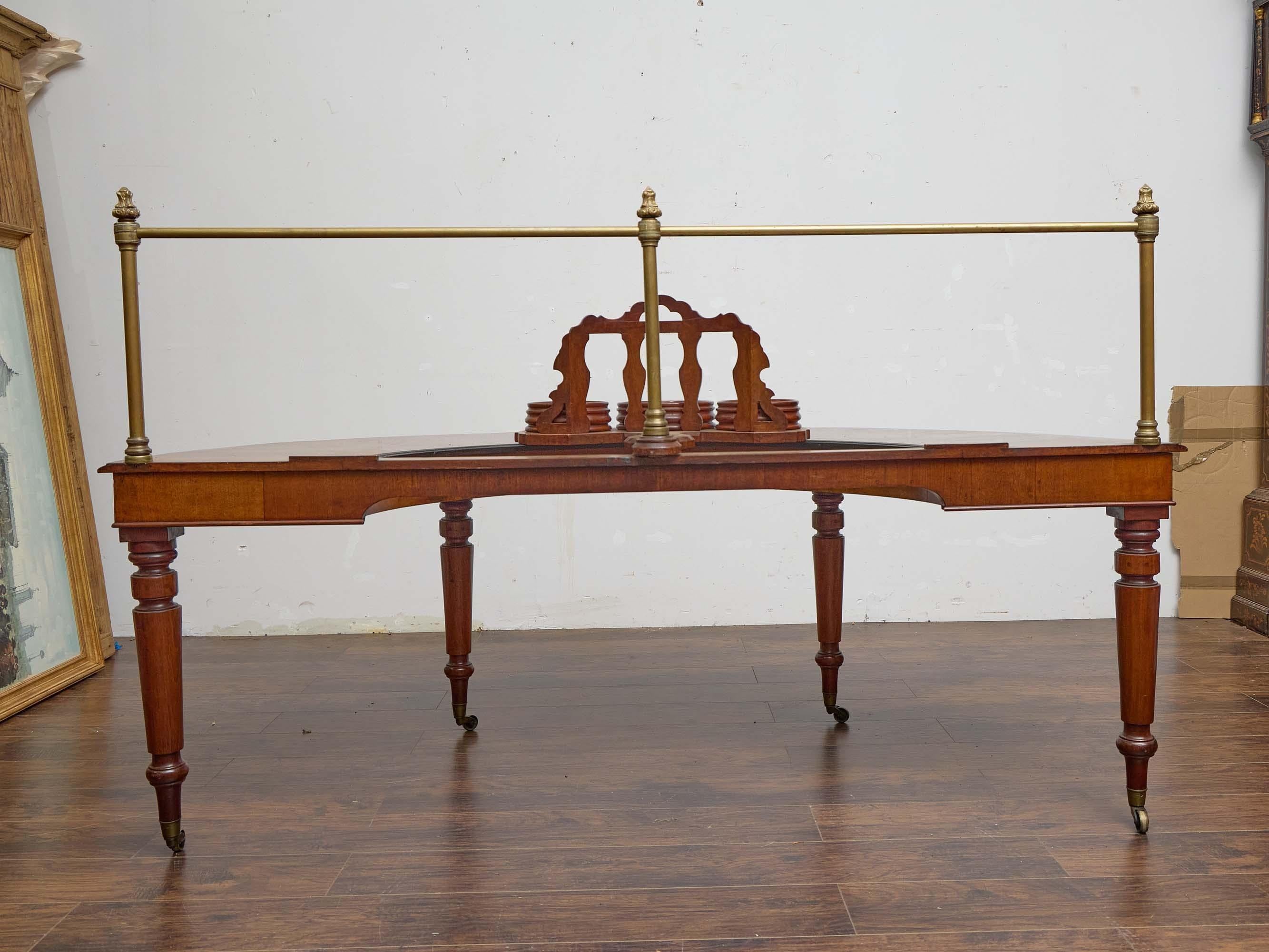 English Mahogany Wig Table with Turned Legs and Brass Gallery, circa 1830 For Sale 1