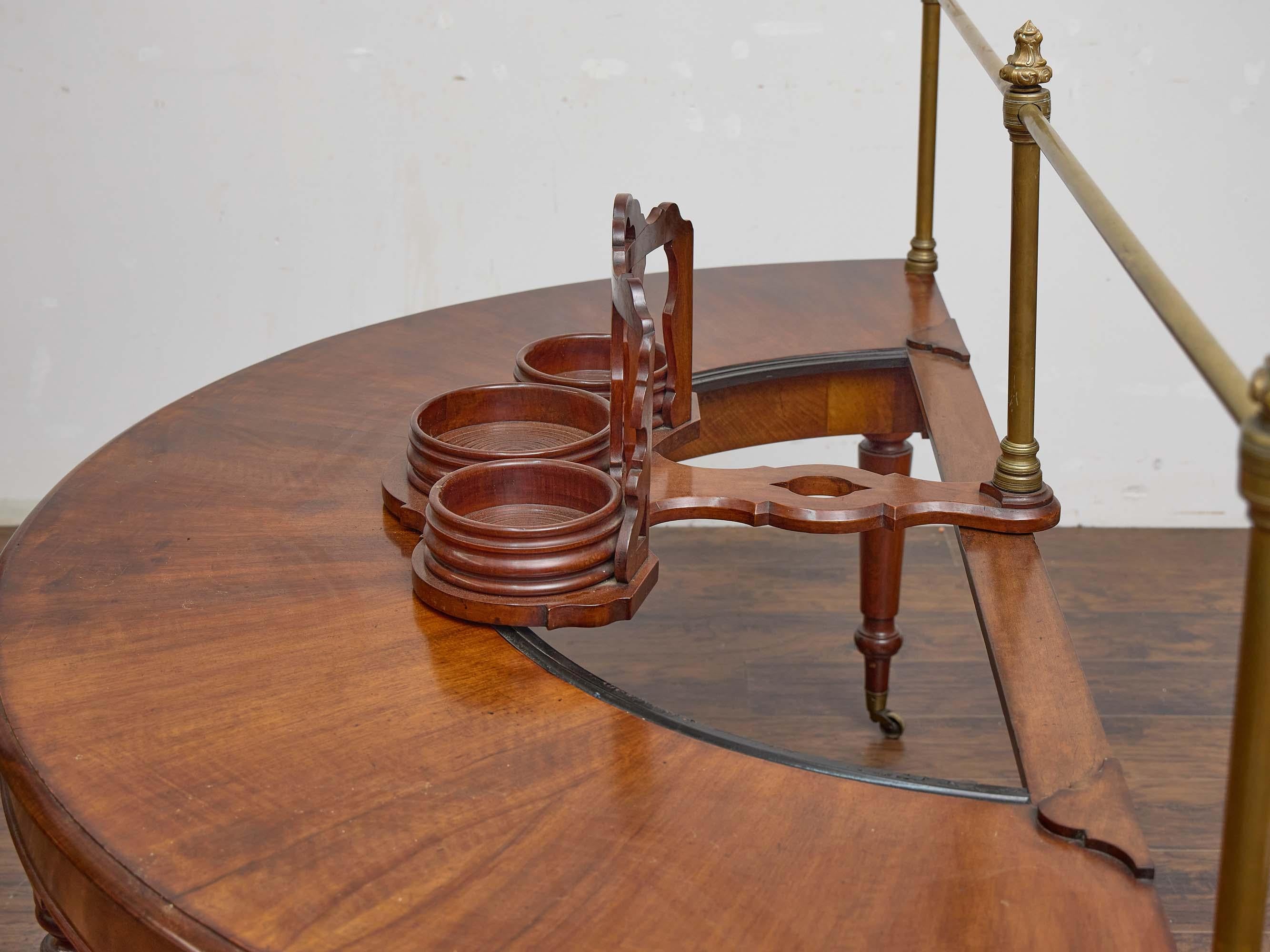 English Mahogany Wig Table with Turned Legs and Brass Gallery, circa 1830 For Sale 2