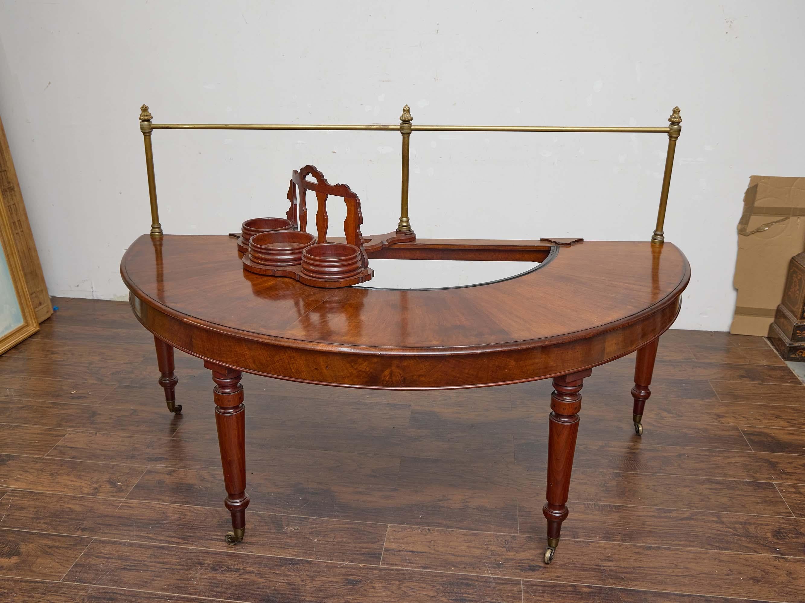 English Mahogany Wig Table with Turned Legs and Brass Gallery, circa 1830 For Sale 4