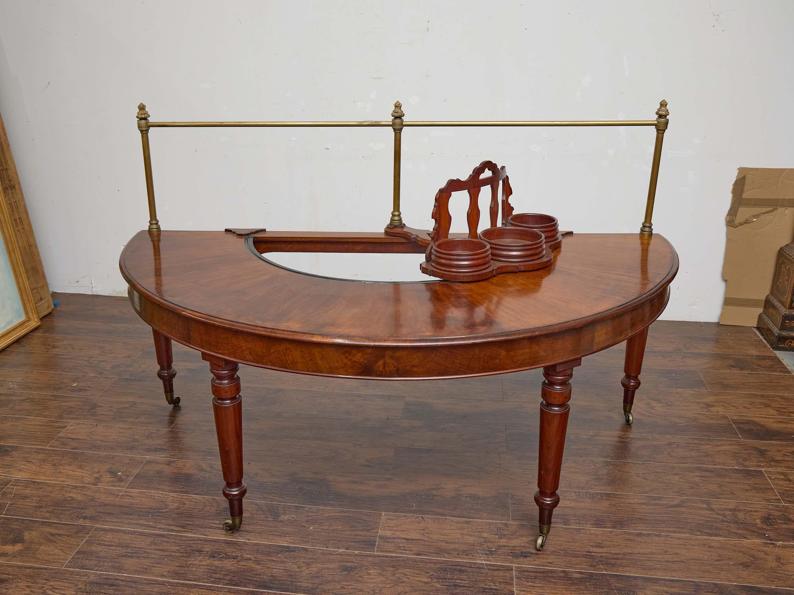 English Mahogany Wig Table with Turned Legs and Brass Gallery, circa 1830 For Sale 5