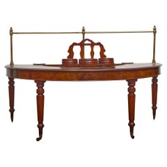 Antique English Mahogany Wig Table with Turned Legs and Brass Gallery, circa 1830