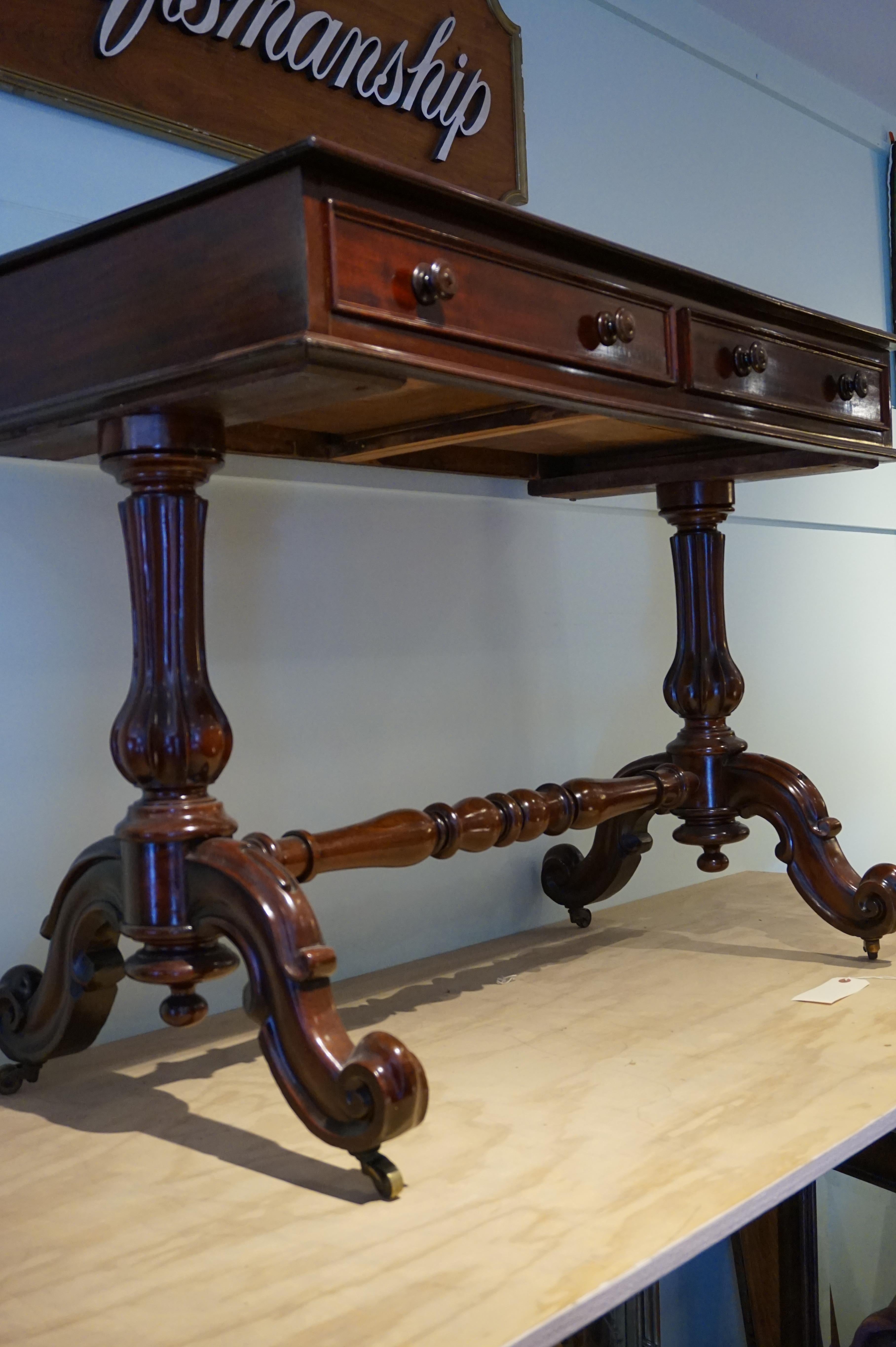 English Mahogany William IV Carved Mahogany Library Console Table For Sale 2