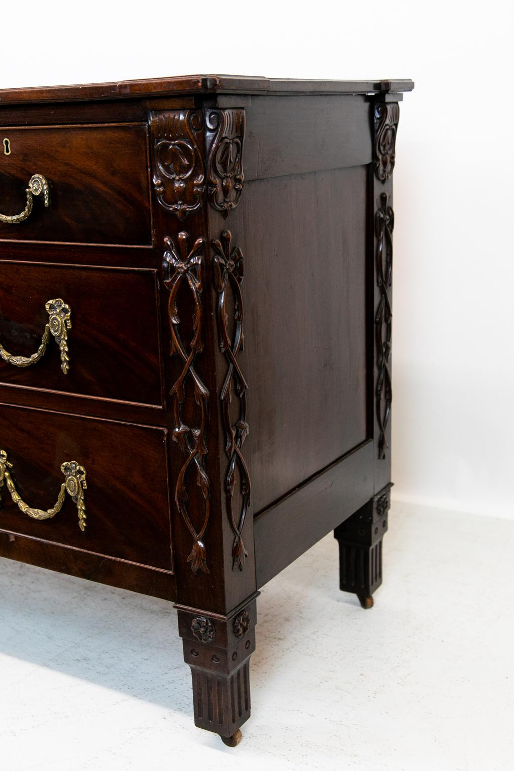 Hand-Carved English Mahogany William IV Chest For Sale