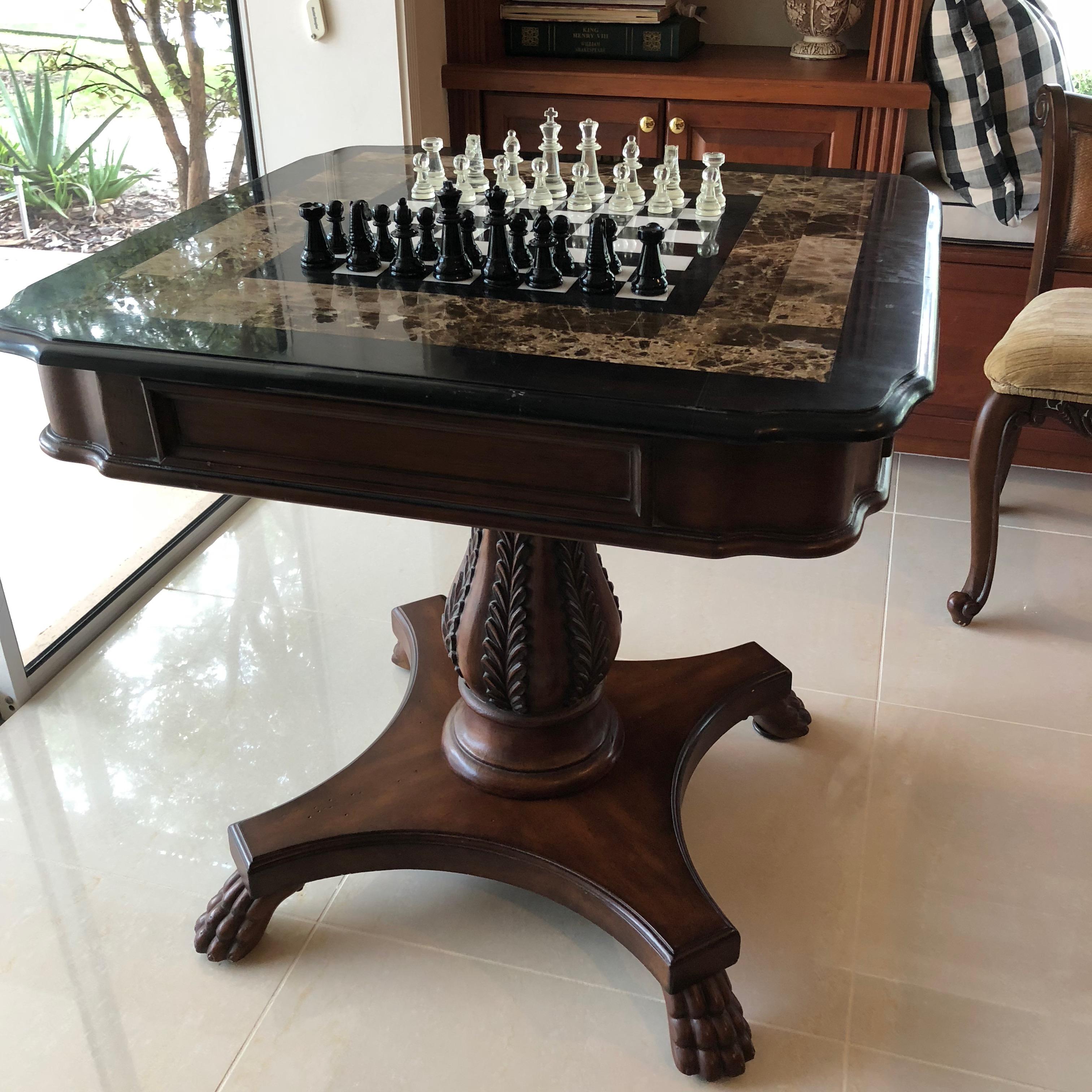 Edwardian English Mahogany with Marble Game Table
