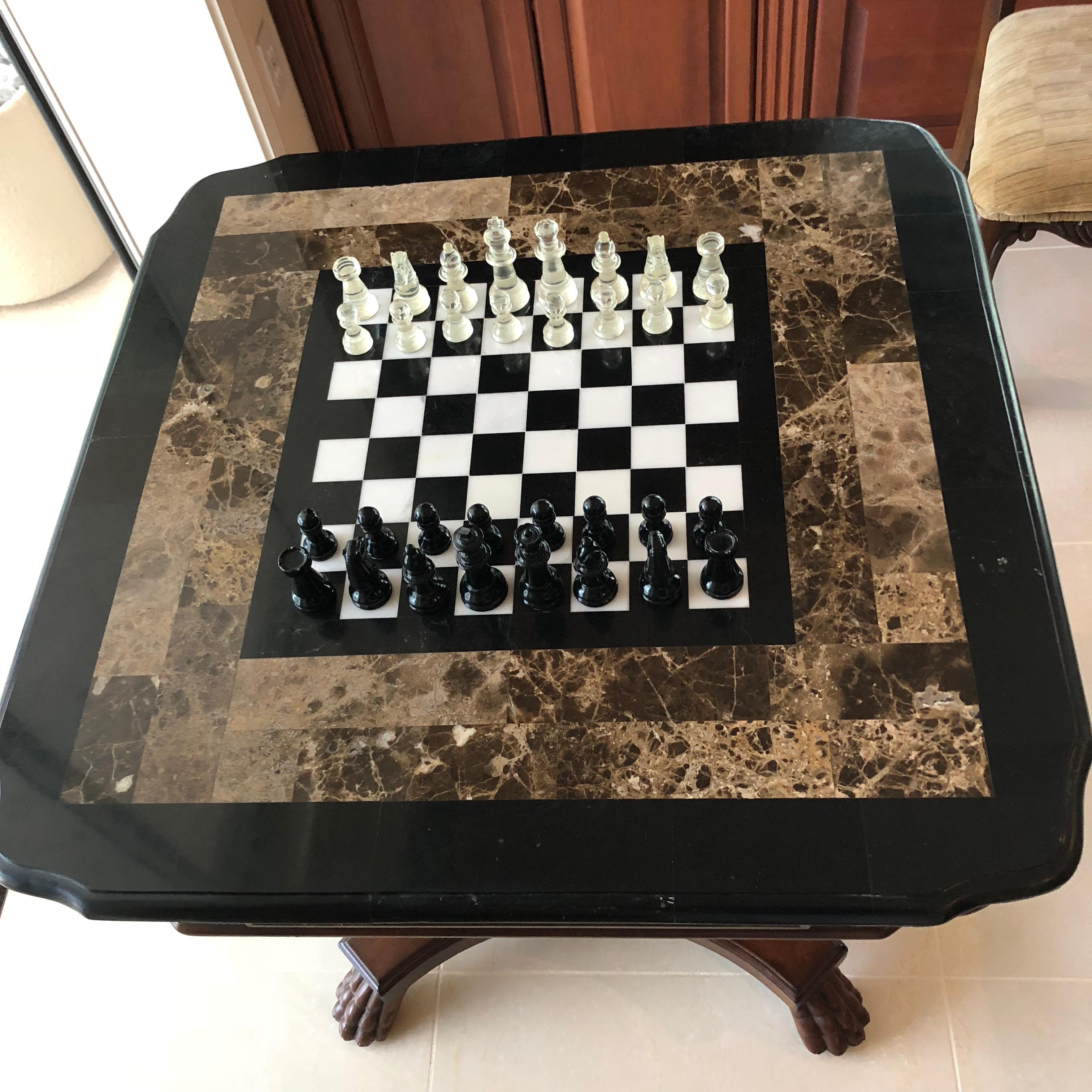 Hand-Crafted English Mahogany with Marble Game Table