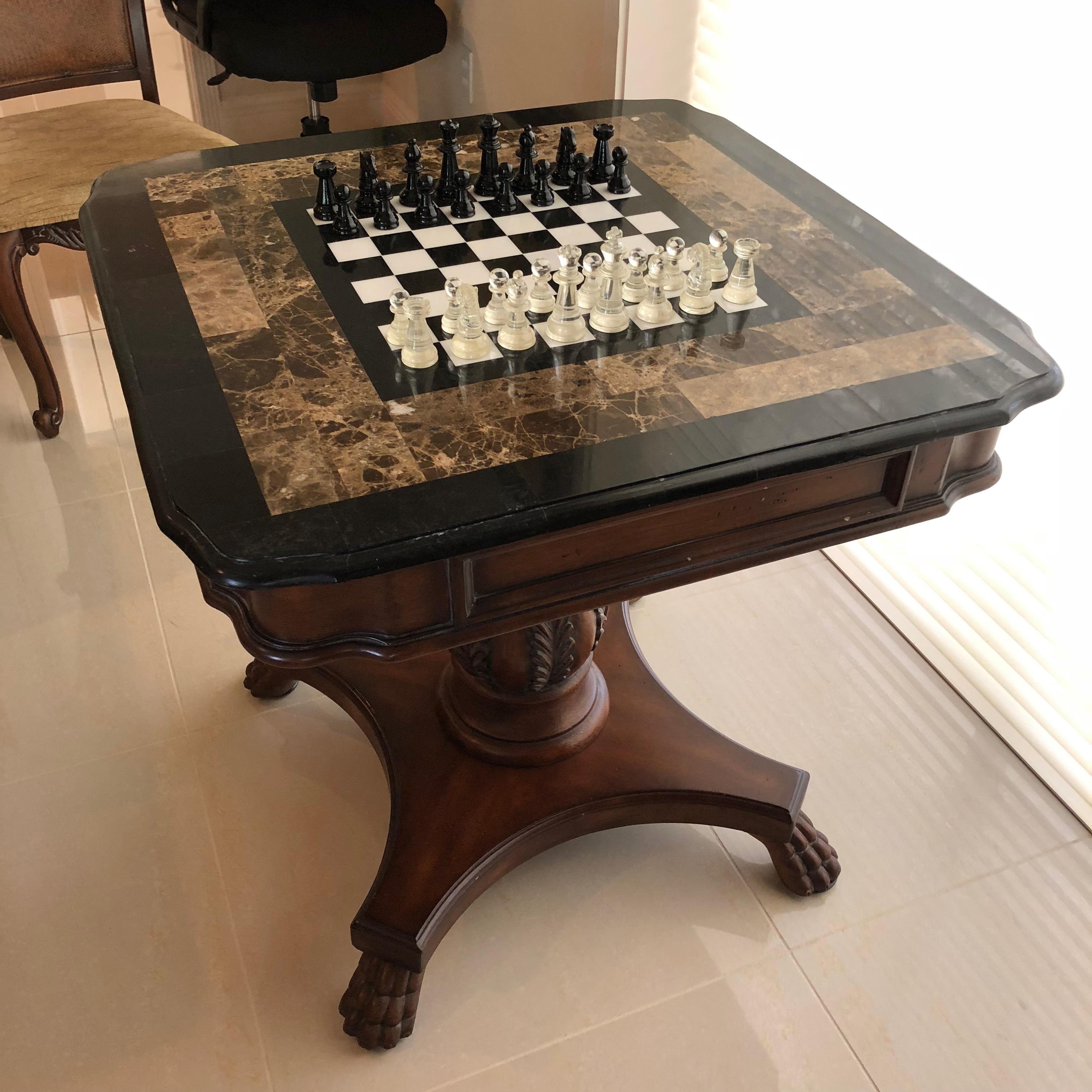 English Mahogany with Marble Game Table In Excellent Condition In Sarasota, FL