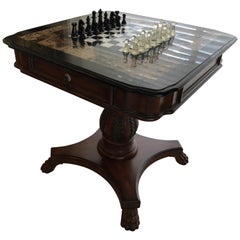 Antique English Mahogany with Marble Game Table