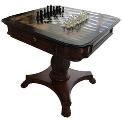 Table de jeu anglaise en acajou et marbre