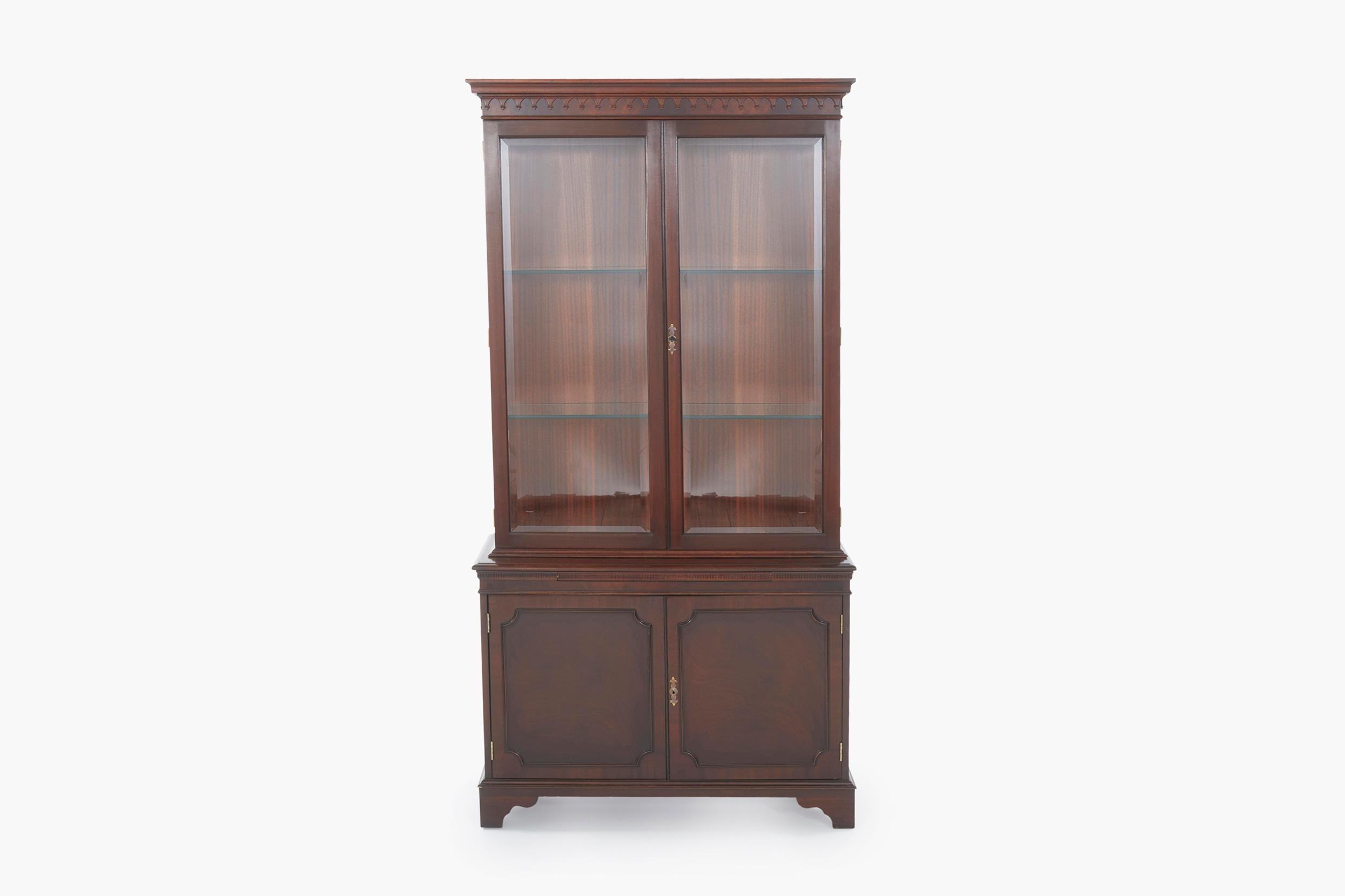 Neoclassical English Mahogany Wood Cabinet / Bookcase For Sale
