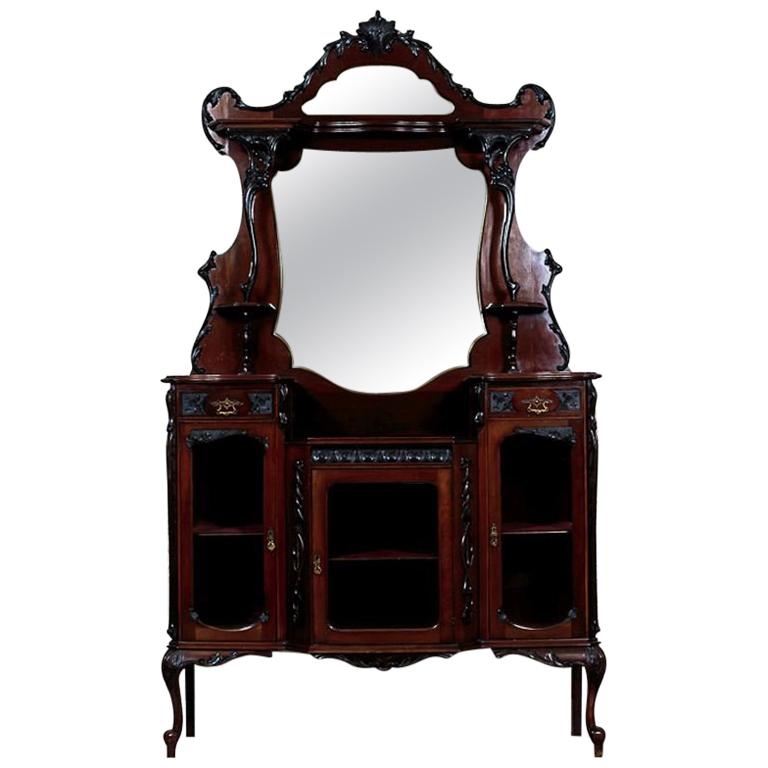 English Mahogany Wood & Veneer Cabinet Circa 1890