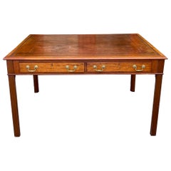English Mahogany Writing Desk with 4 Drawers over Leather Tooled Writing Surface