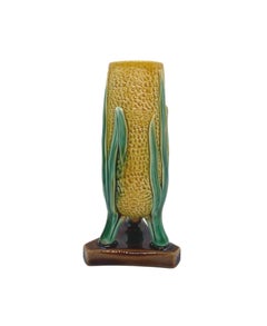 English Majolica Corn Vase Posy Holder in Yellow, Green, Pink, ca. 1875