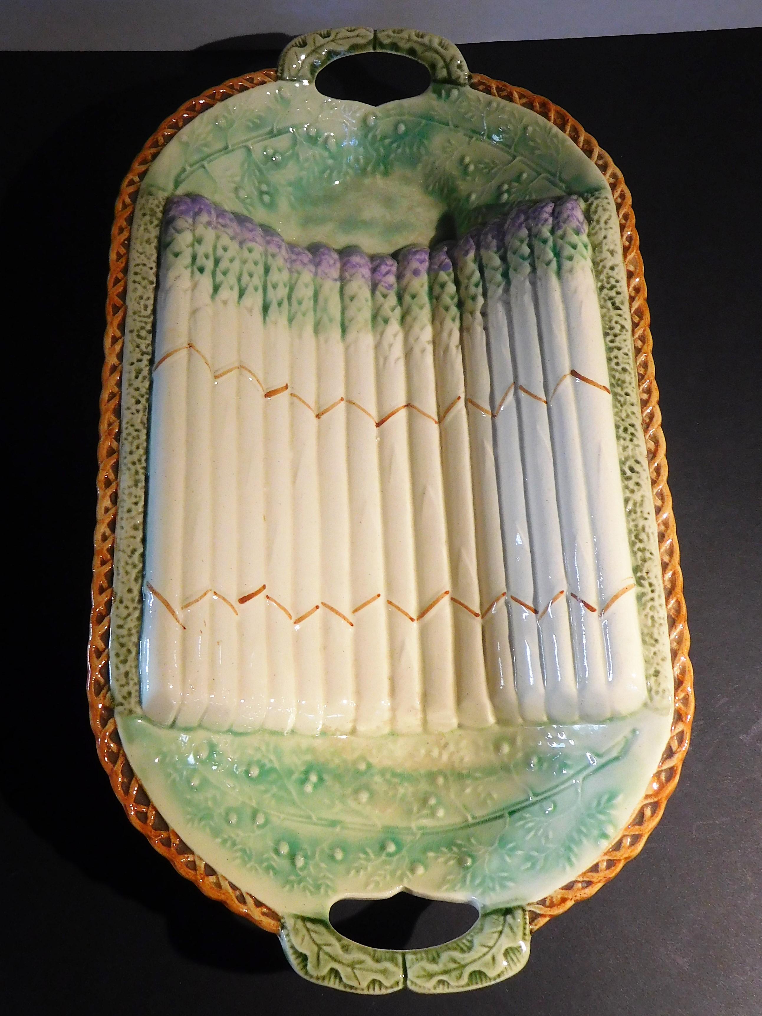 Late 19th Century English Majolica Asparagus Cradle, Aesthetic Movement Influence, circa 1885 For Sale
