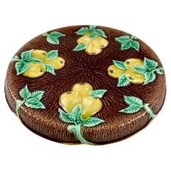 Used Adams & Bromley Majolica Branching Yellow Pears on Brown Bark Round Bread Tray