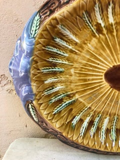 English Majolica Bread Platter with Wheat Circa 1890