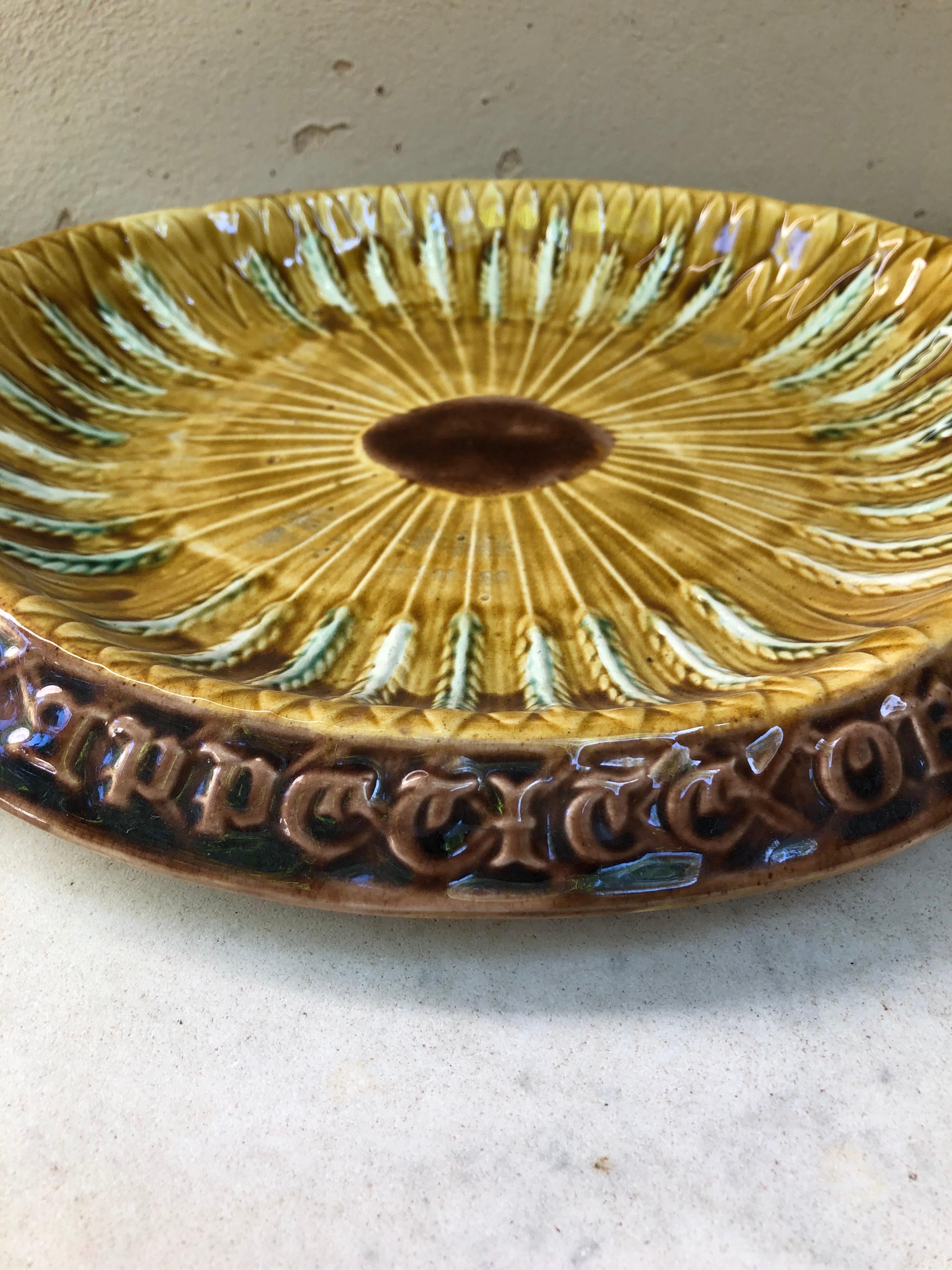 Victorian English Majolica Bread Platter with Wheat Circa 1890